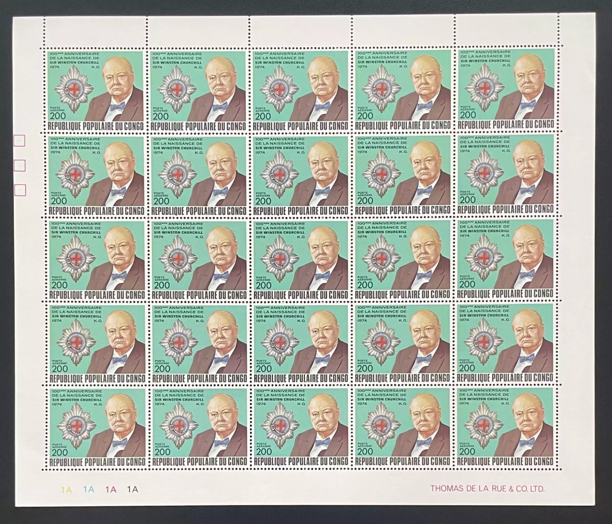 Congo 1975 YT PA 202 planche Winston Churchill centenaire naissance politique