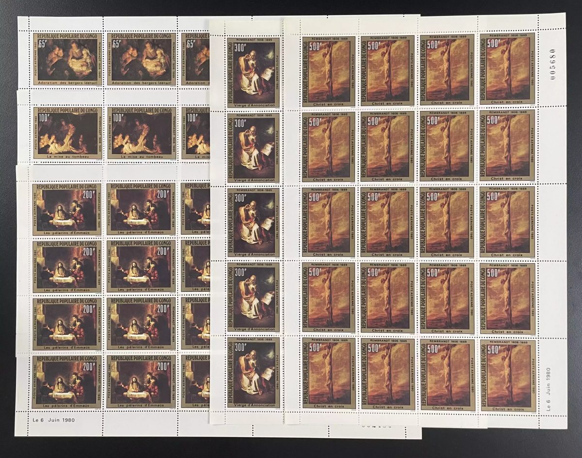 Congo 1980 YT PA 273-277 sheet Rembrandt painting Christmas Easter religion
