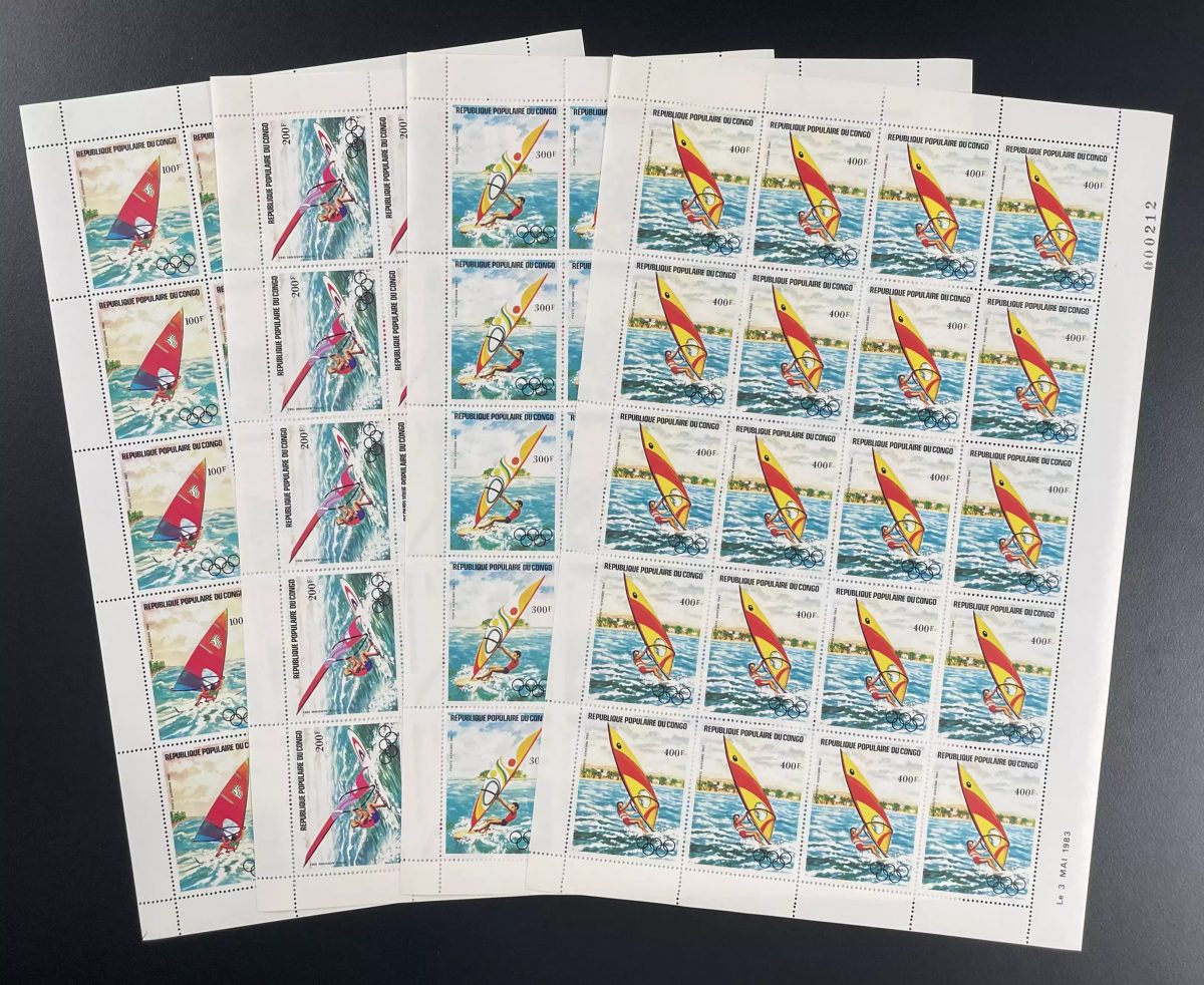 Congo 1983 YT PA 304-307 planche Jeux Olympiques Los Angeles planche à voile