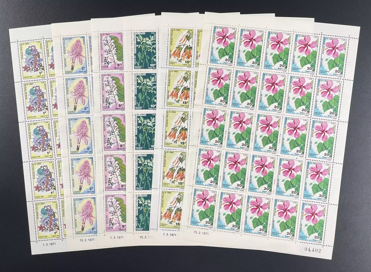 Congo 1971 YT Taxe 46-51 planche fleurs tropicales hibiscus flore