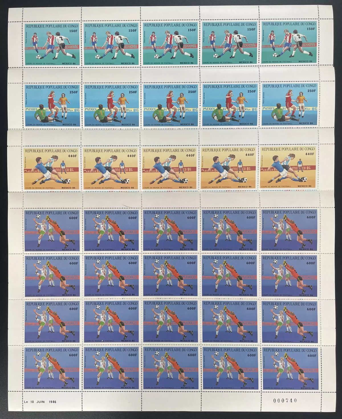 Congo 1986 YT PA 349-352 planche Football Coupe Monde Mexico 86 Soccer FIFA