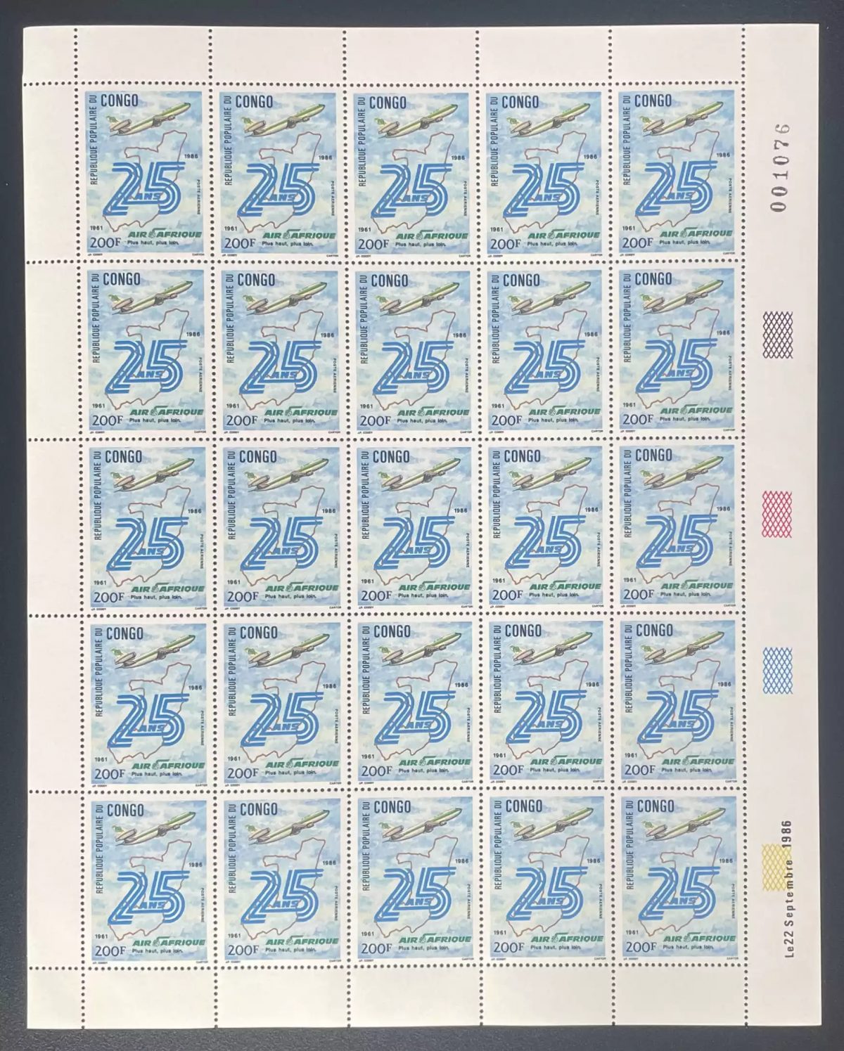 Congo 1986 YT PA 357 sheet Air Africa 25 years airplane aviation anniversary