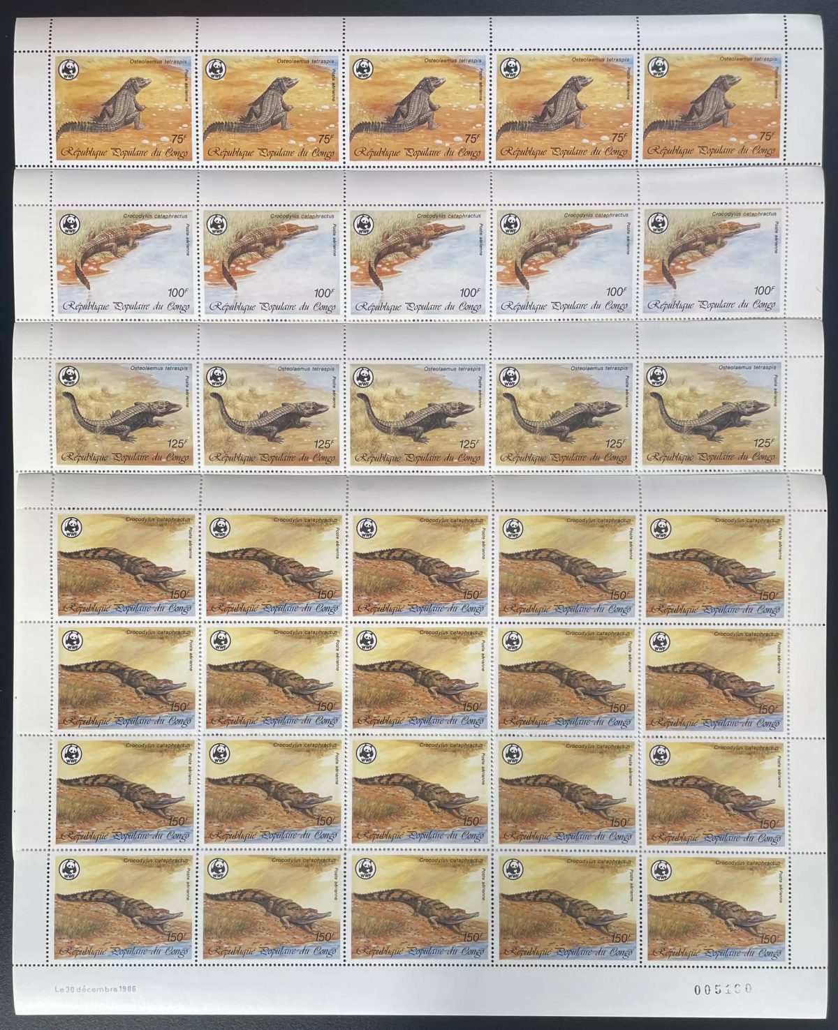 Congo 1987 YT PA 361-364 sheet WWF crocodiles Osteolaemus fauna reptiles