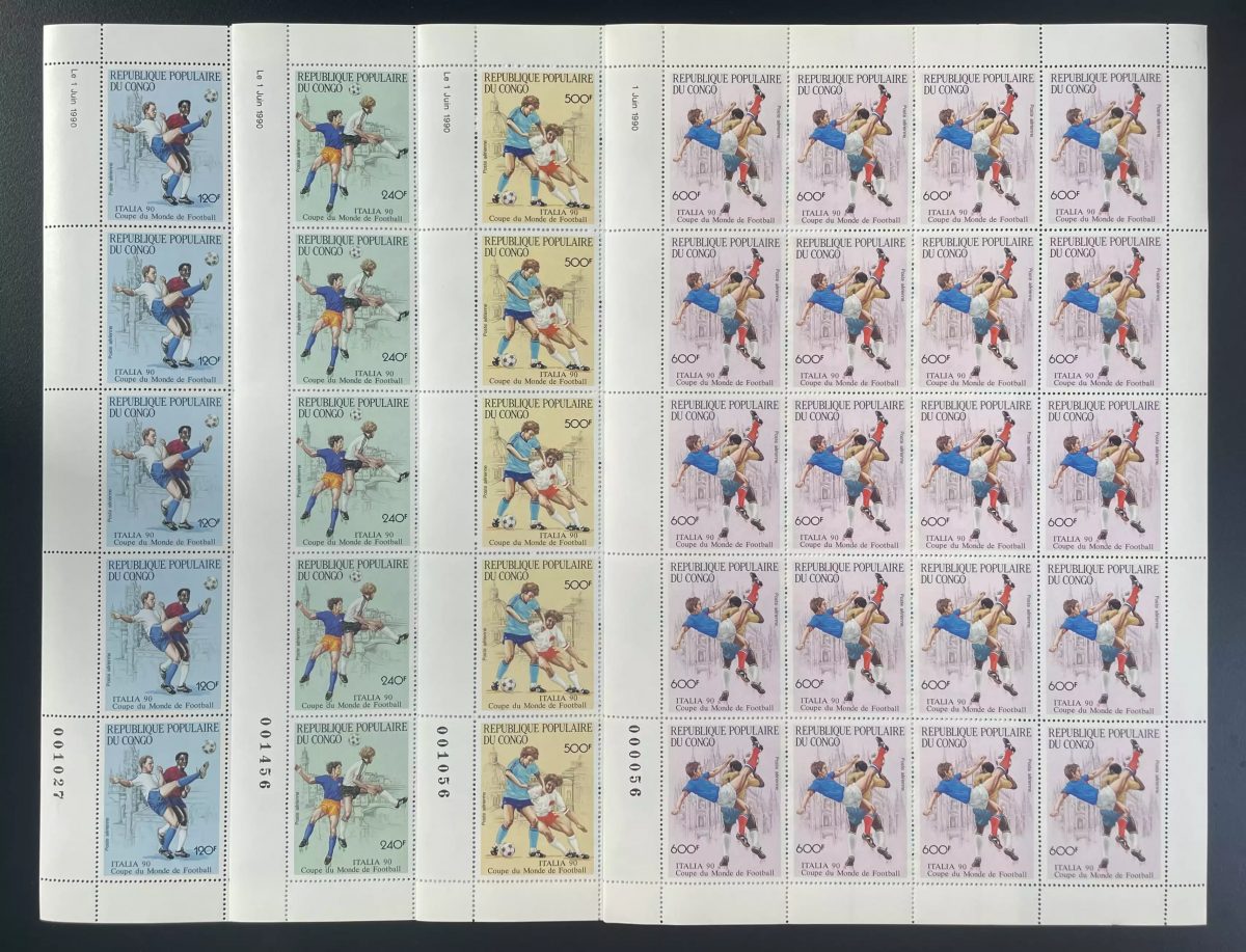 Congo 1990 YT PA 394-397 planche Football Italia 90 Coupe Monde Soccer FIFA