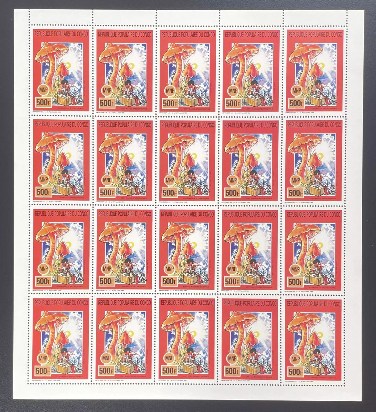 Congo 1990 YT PA 399 planche champignons Cortinarius nature forêt MNP scoutisme
