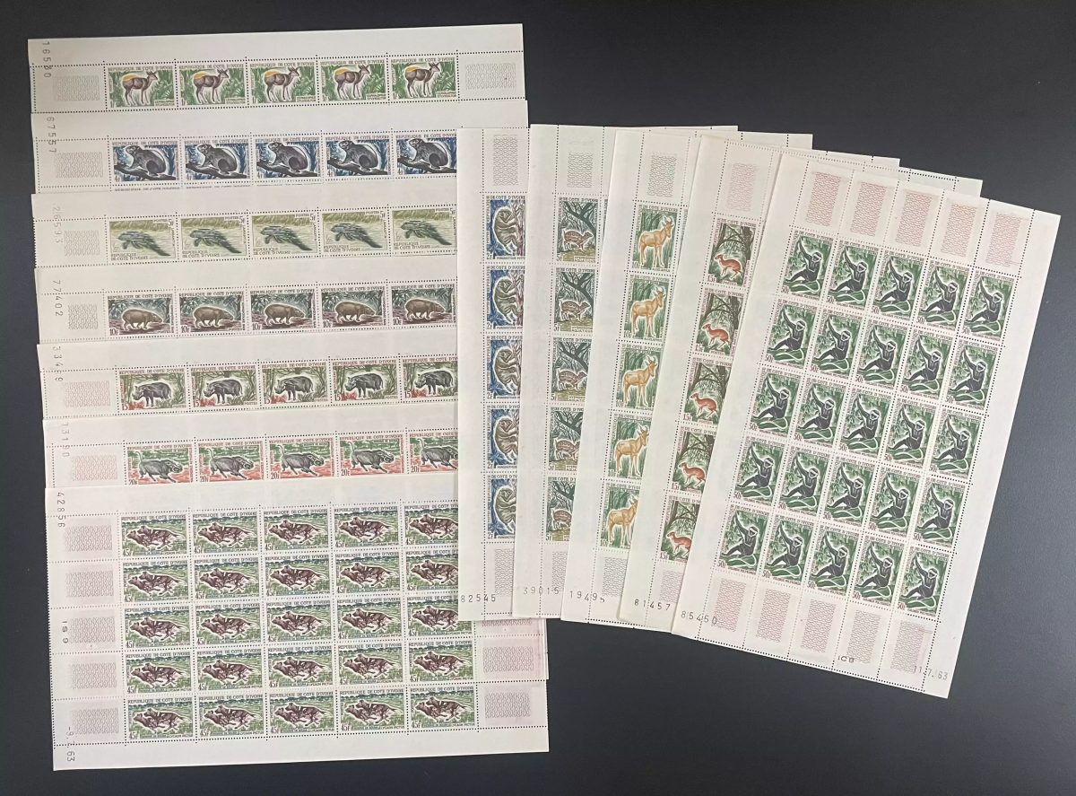 Côte d'Ivoire 1963-1964 YT 211-217 219-220 planche faune animaux antilope