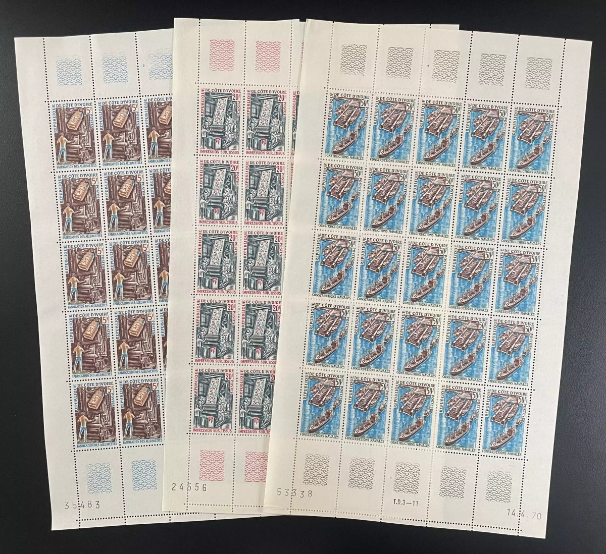 Côte d'Ivoire 1970 YT 298-300 planche industrie allumettes textile