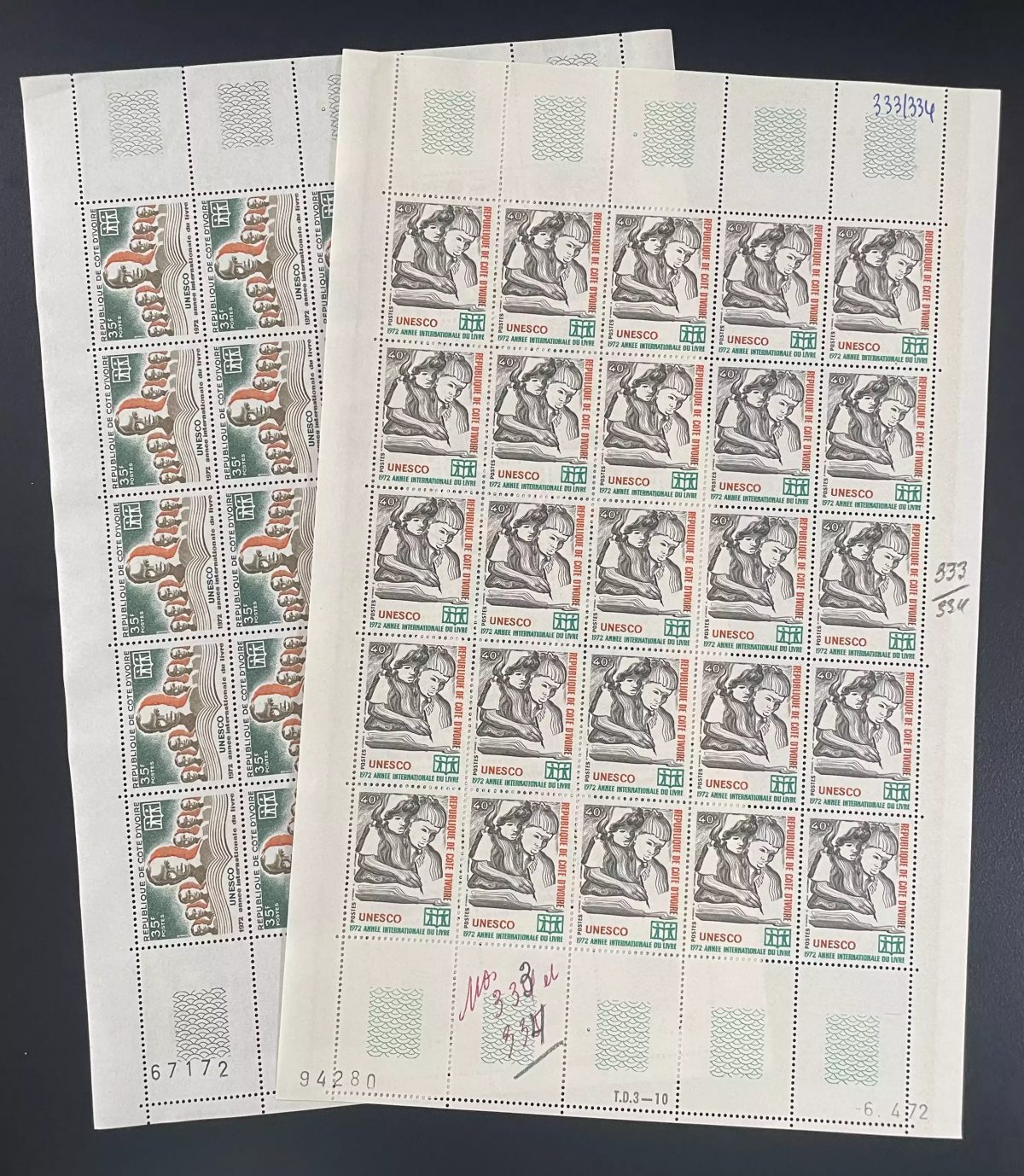 Ivory Coast 1972 YT 333-334 sheet UNESCO International Year Book