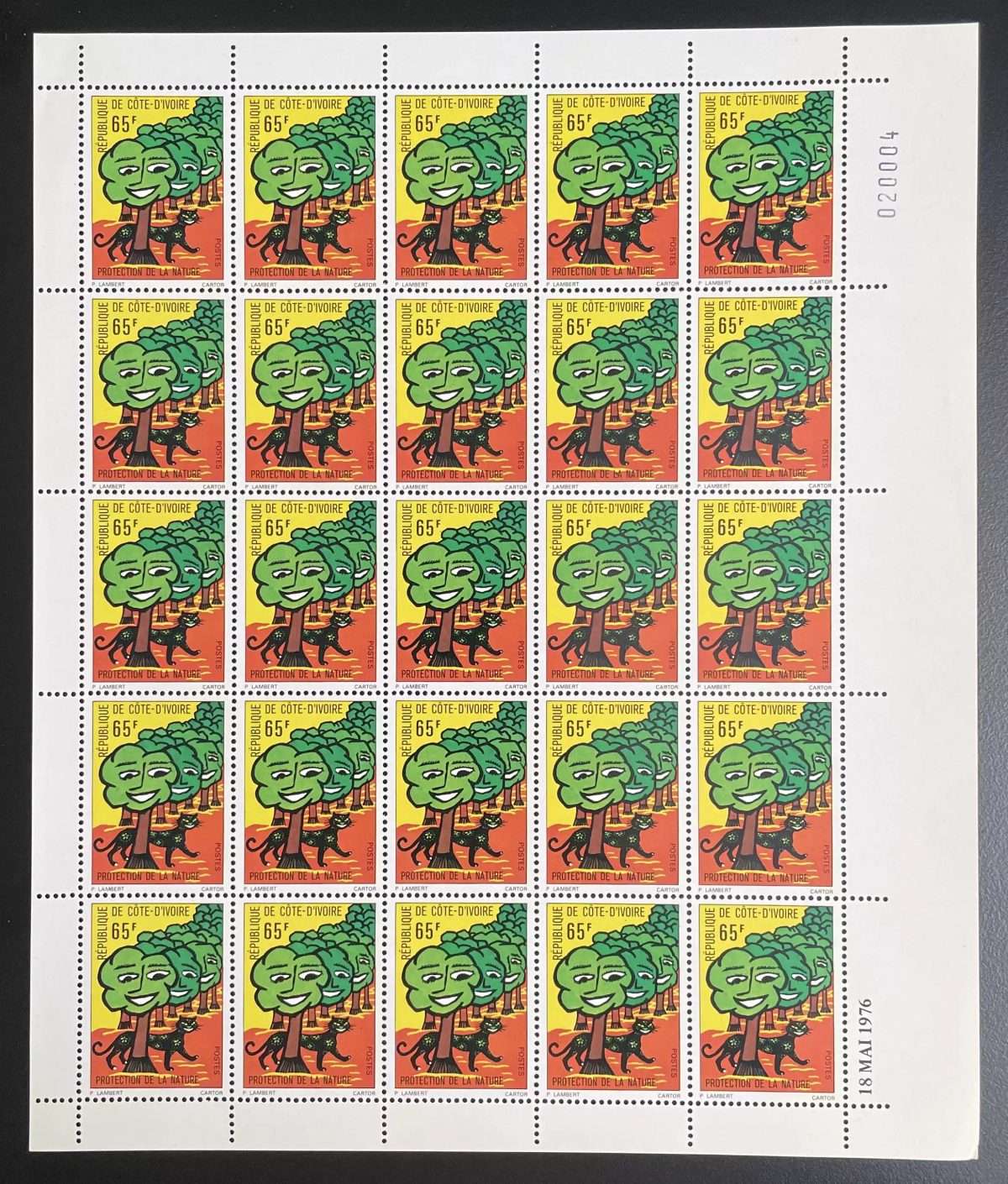 Côte d'Ivoire 1976 YT 404 planche Protection nature arbre panthère