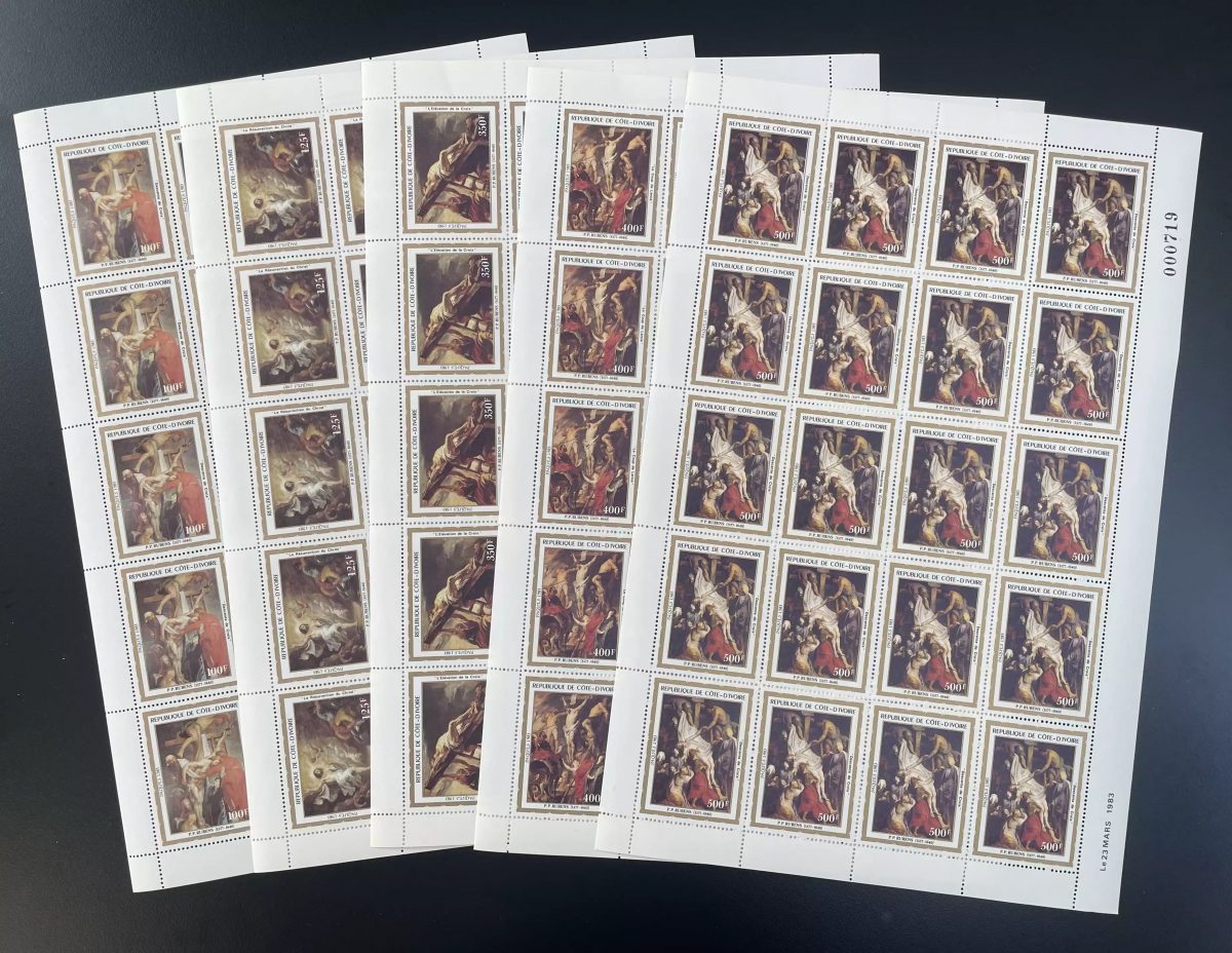 Ivory Coast 1983 YT 654-658 sheet Rubens Easter religious paintings