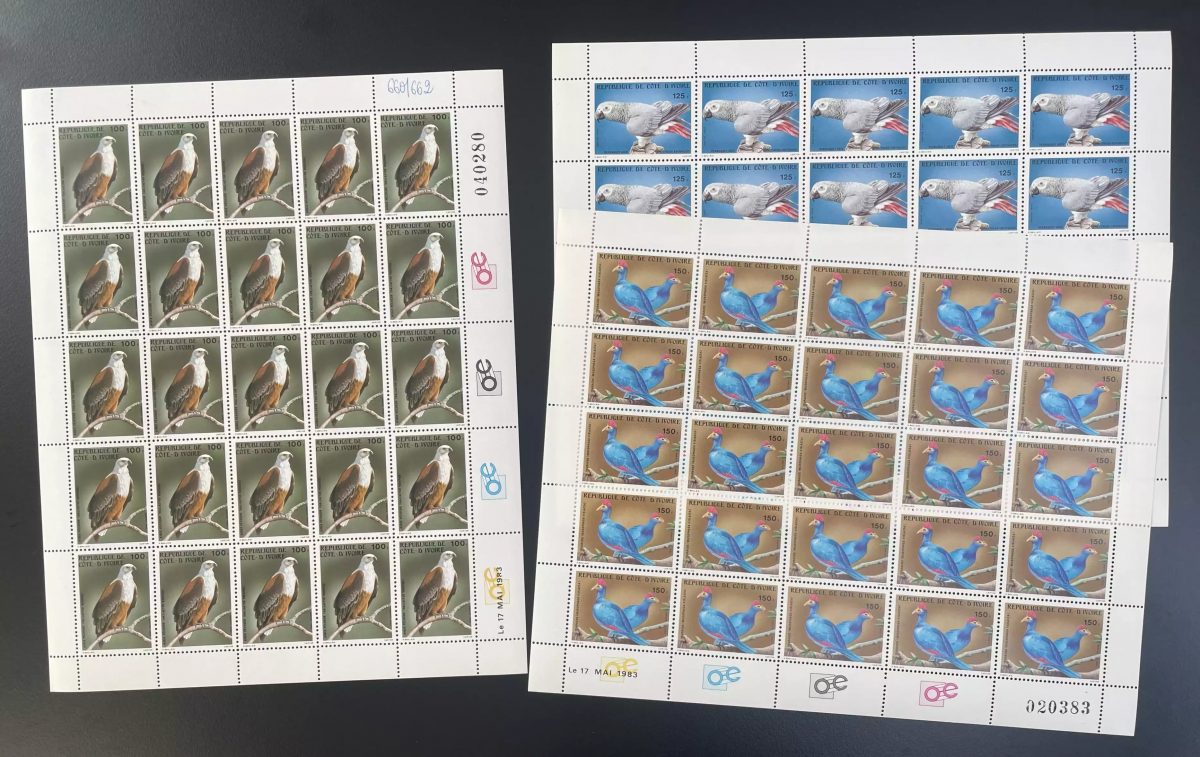 Elfenbeinküste 1983 YT 660-662 Bogen Vögel Adler Papagei Turako