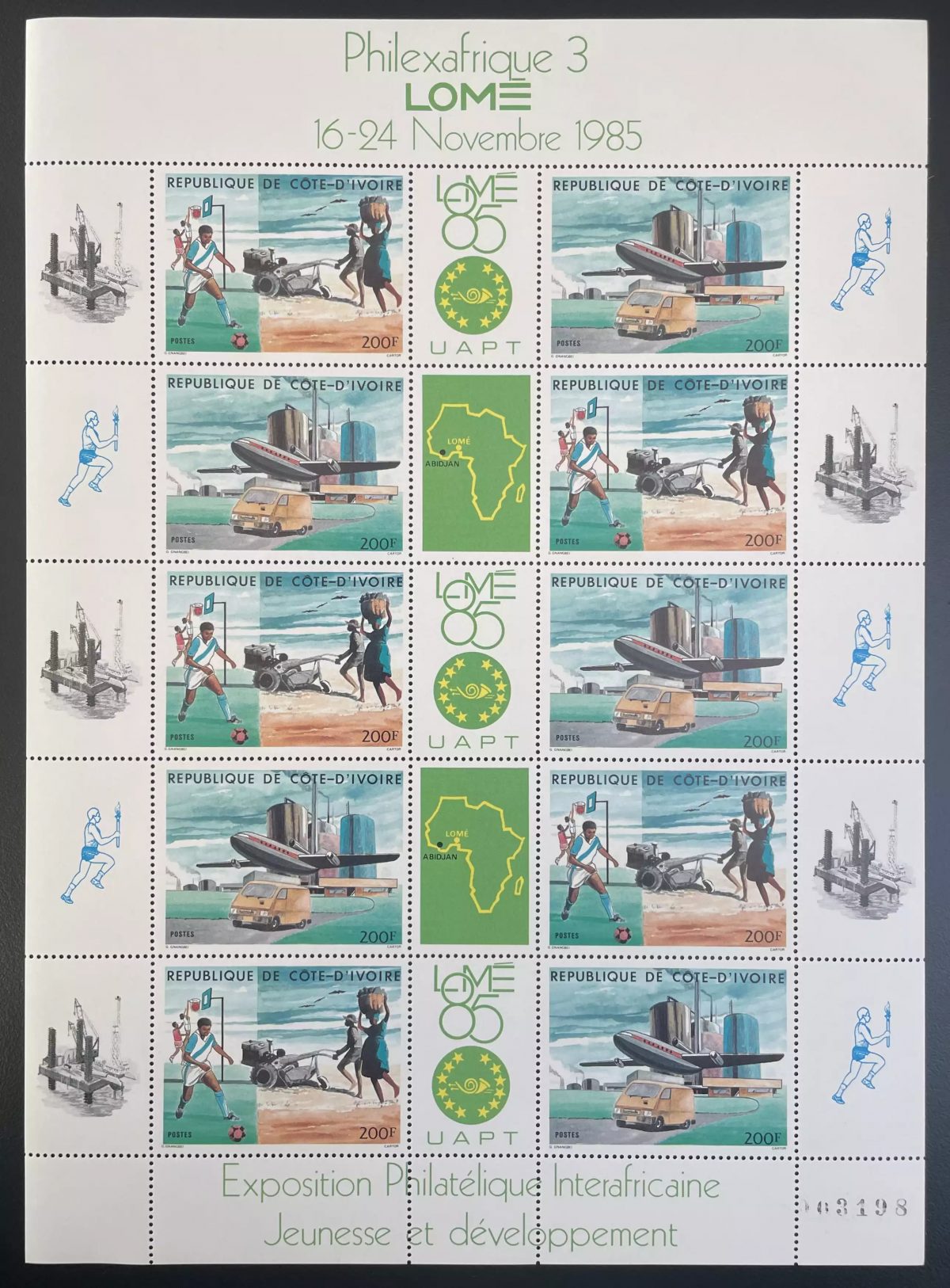 Ivory Coast 1985 YT 612A sheet Philexafrica Lomé airplane soccer