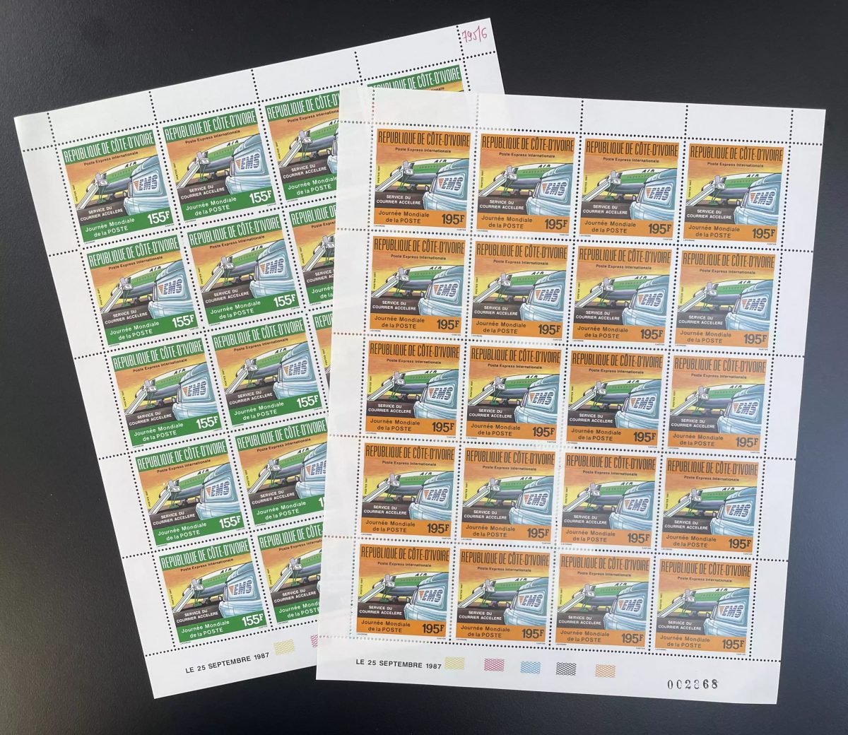 Ivory Coast 1987 YT 795-796 sheet World Post Day EMS airplane