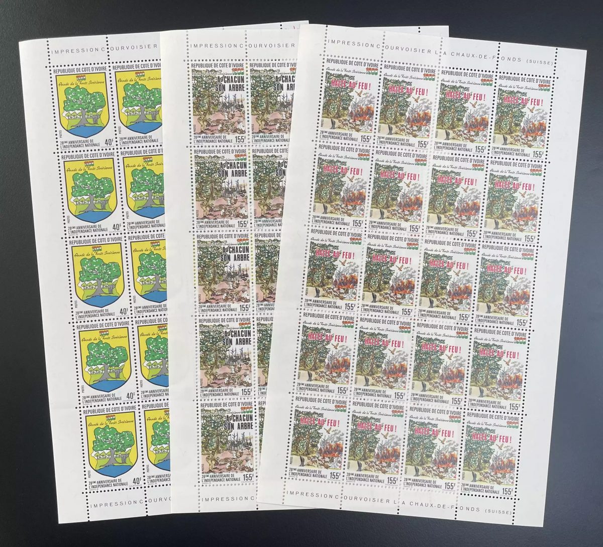 Côte d'Ivoire 1988 YT 816-818 planche indépendance nationale forêt ivoirienne