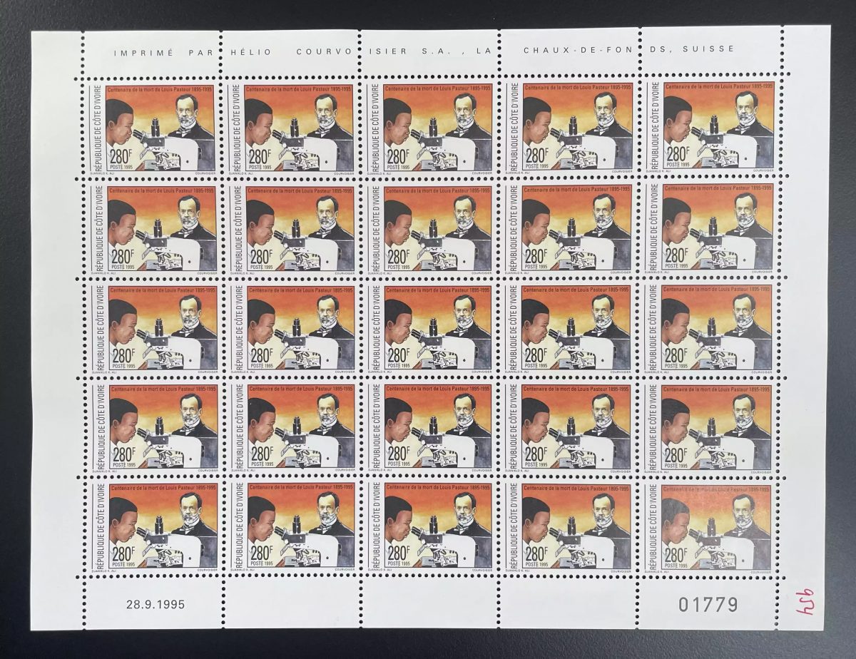 Côte d'Ivoire 1995 YT 954 planche Louis Pasteur microscope science chimie