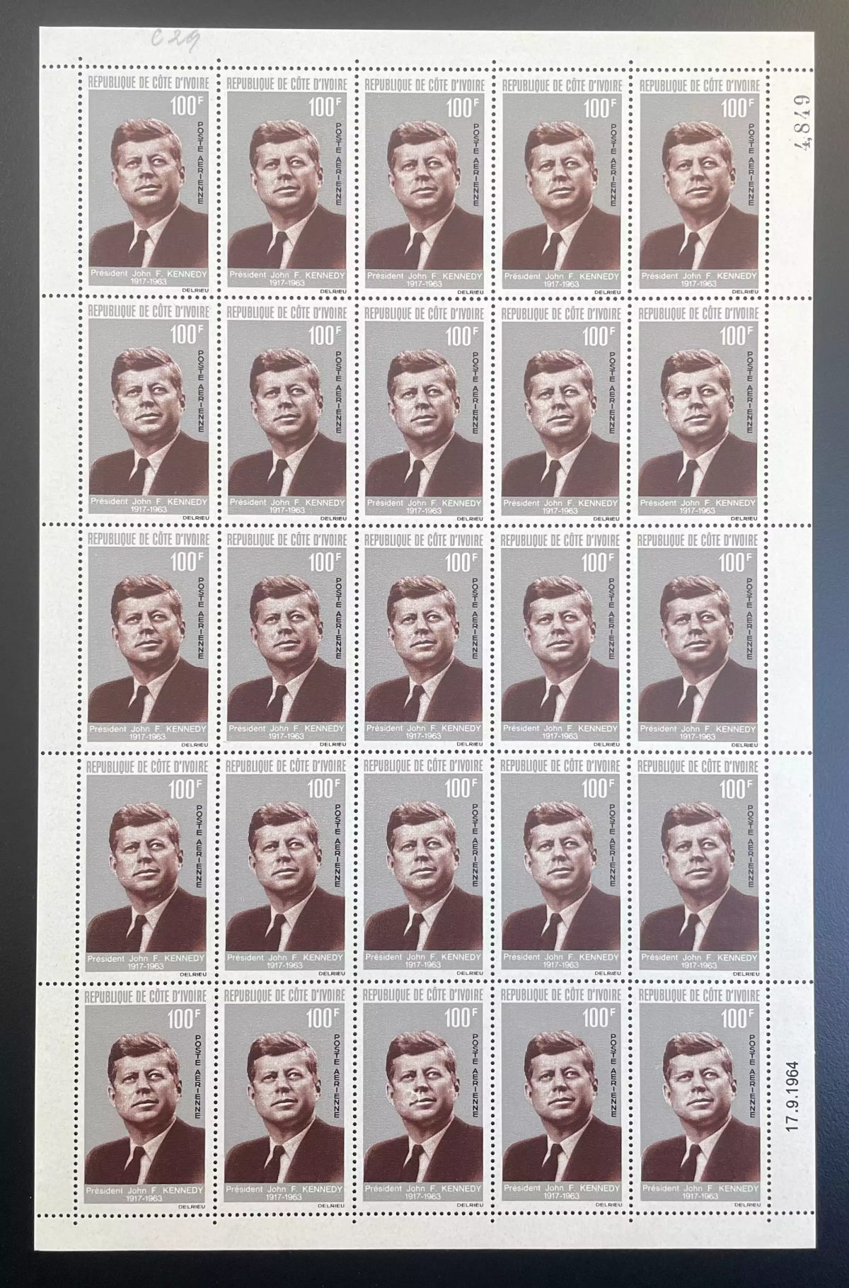 Côte d'Ivoire 1964 YT PA 33 planche John F. Kennedy JFK président USA America
