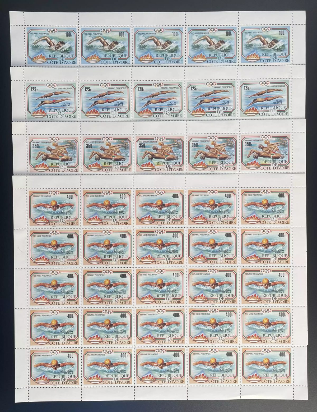 Côte d'Ivoire 1983 YT PA 82-85 planche natation Jeux Olympiques préolympique LA
