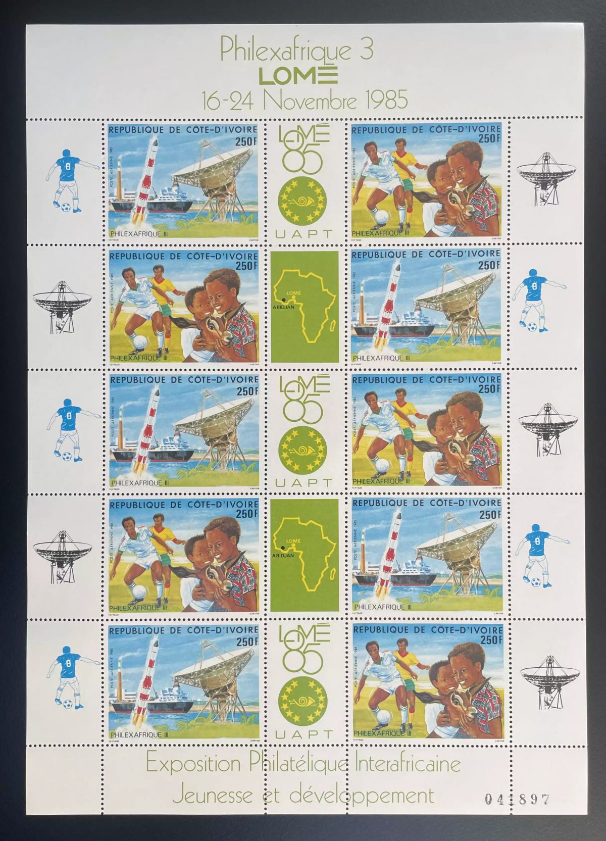Elfenbeinküste 1985 YT PA 102A Bogen Philexafrique III Lomé Jugend Fußball