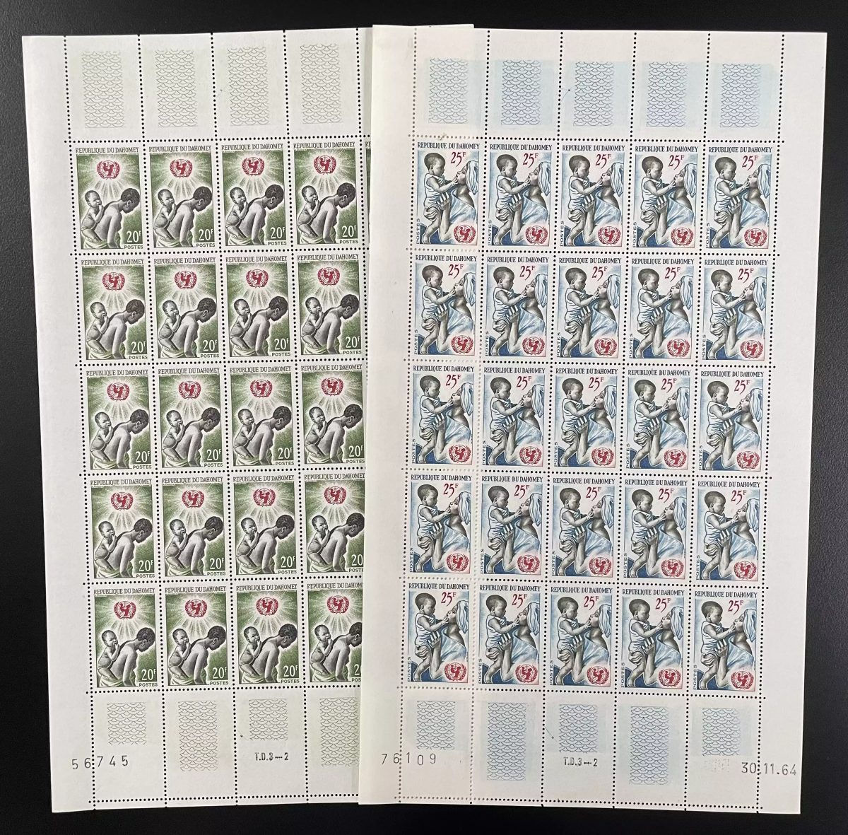 Dahomey 1964 YT 214-215 planche UNICEF enfants aide infantile