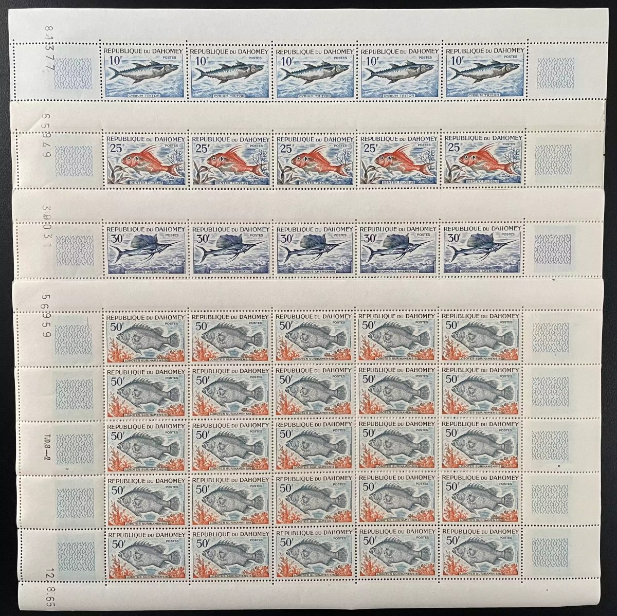 Dahomey 1965 YT 225-228 planche poissons faune marine océan Atlantique