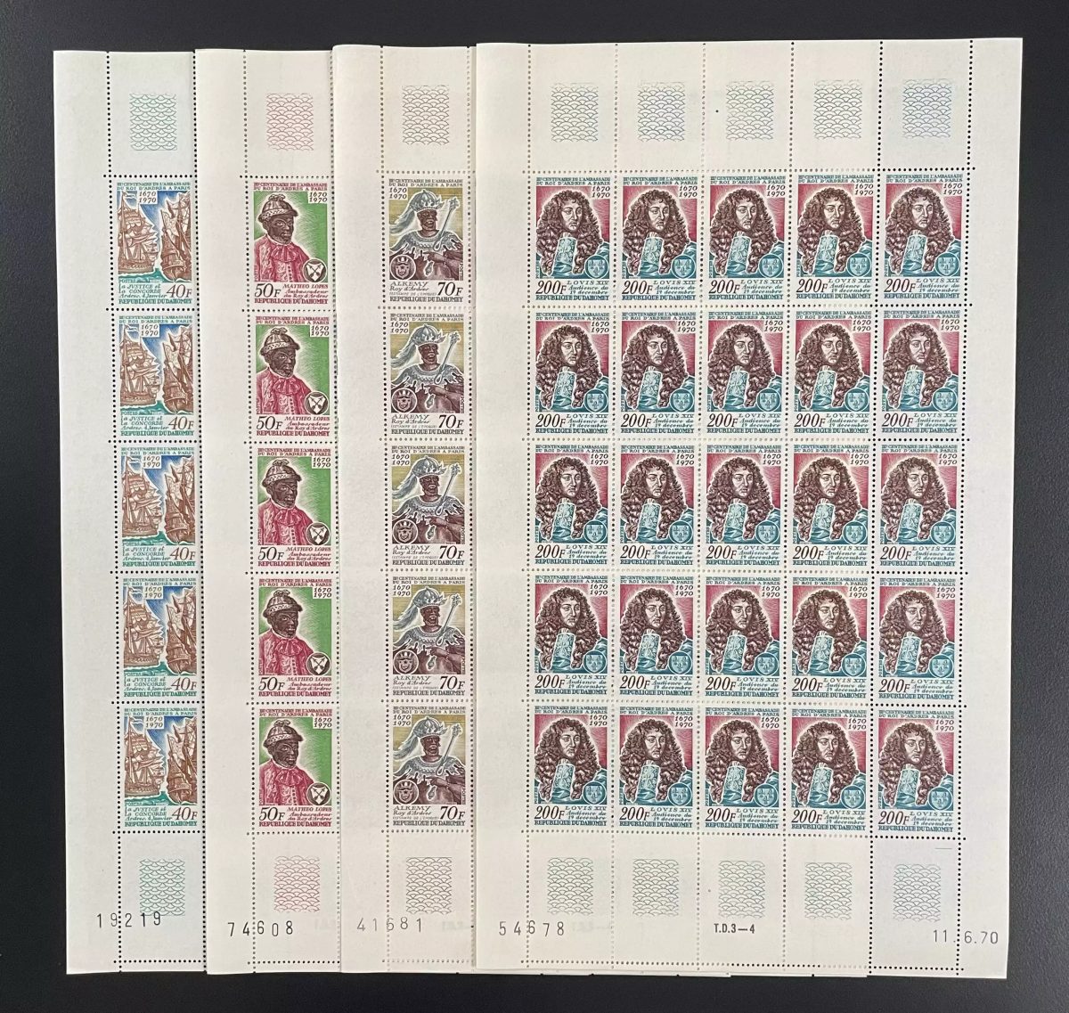 Dahomey 1970 YT 291-294 Bogen Botschaft König Ardres Ludwig XIV Schiff