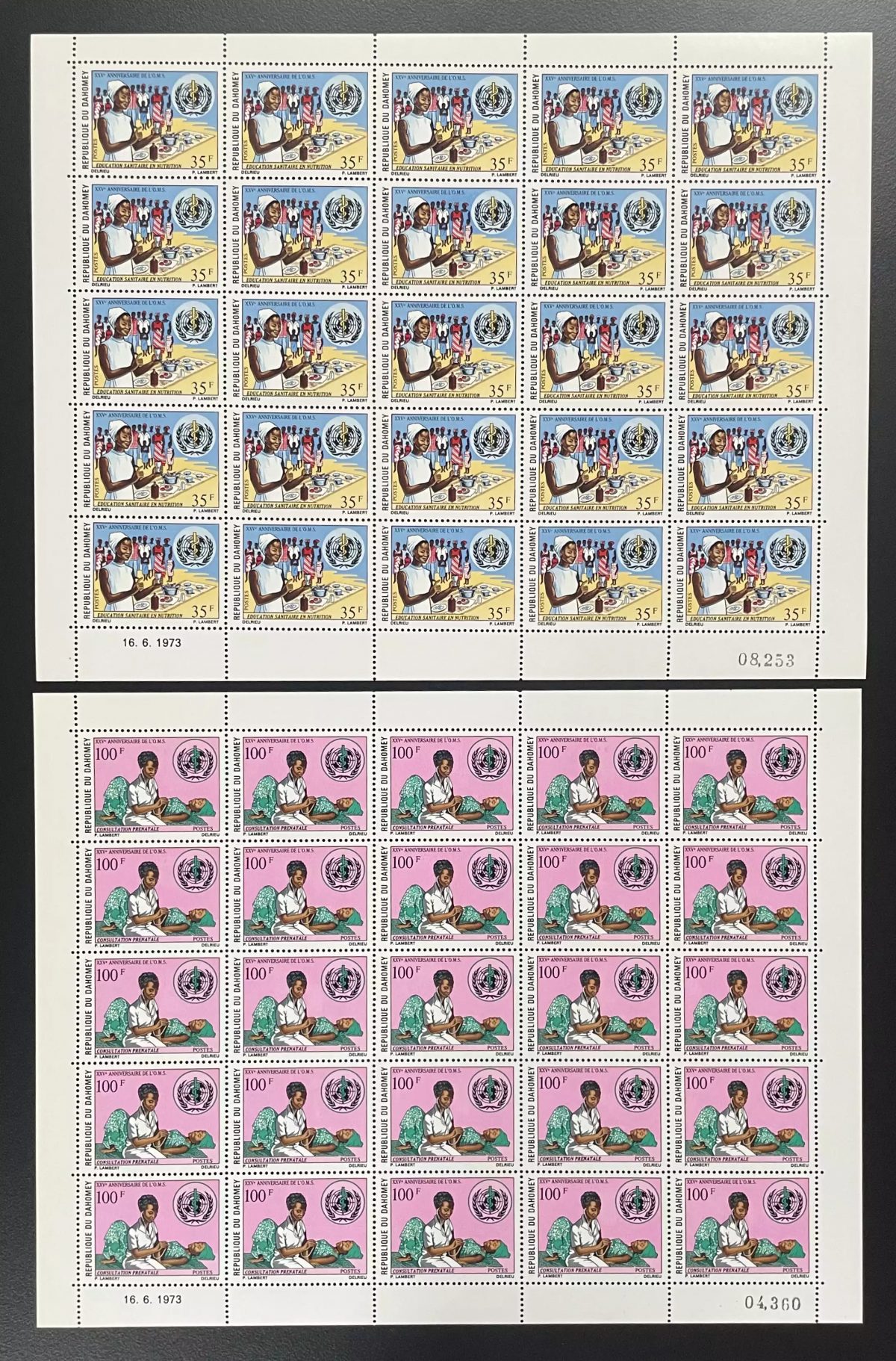 Dahomey 1973 YT 327-328 planche OMS santé nutrition médecine mère enfant