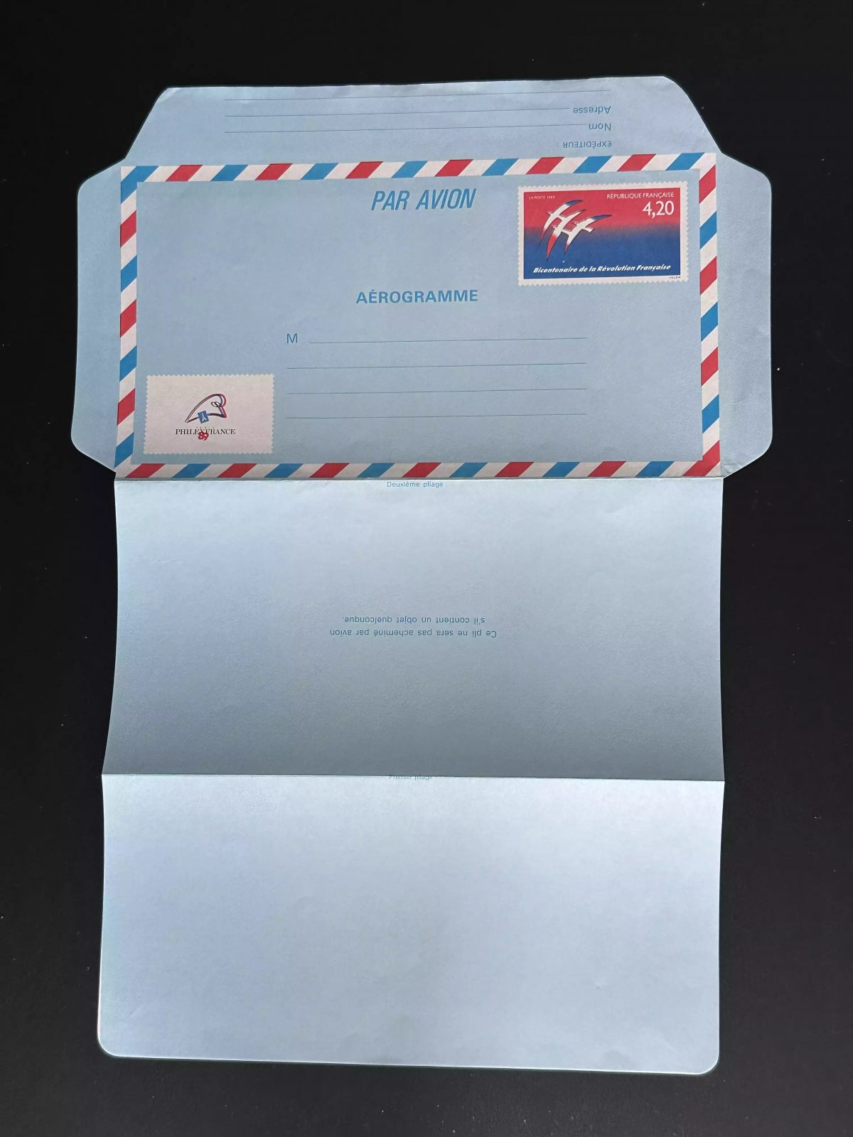 Aerogramm Frankreich 4,20F Zweihundertjahr Französische Revolution 1989 neu