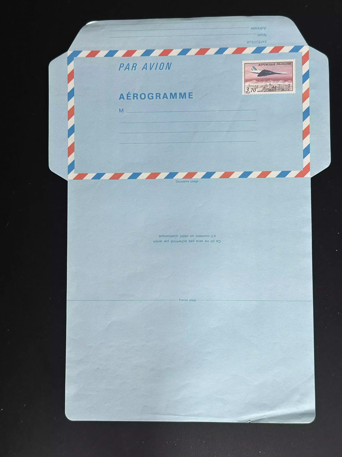 Aerogram France PAR AVION 3,70F Concorde nine - Postal stationery
