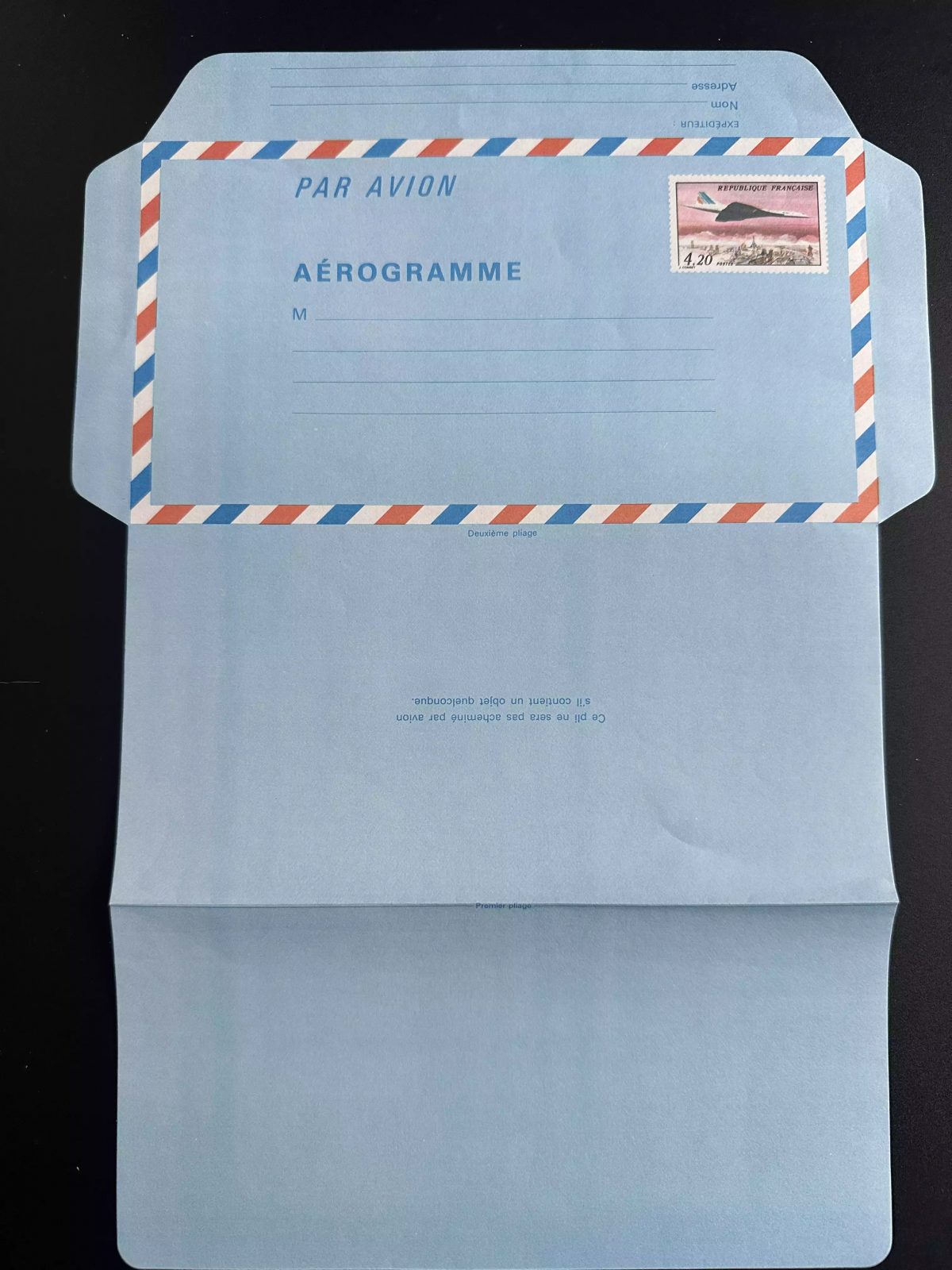Aerogram France Concorde 4.20F PER PLANE new aviation printed stamp