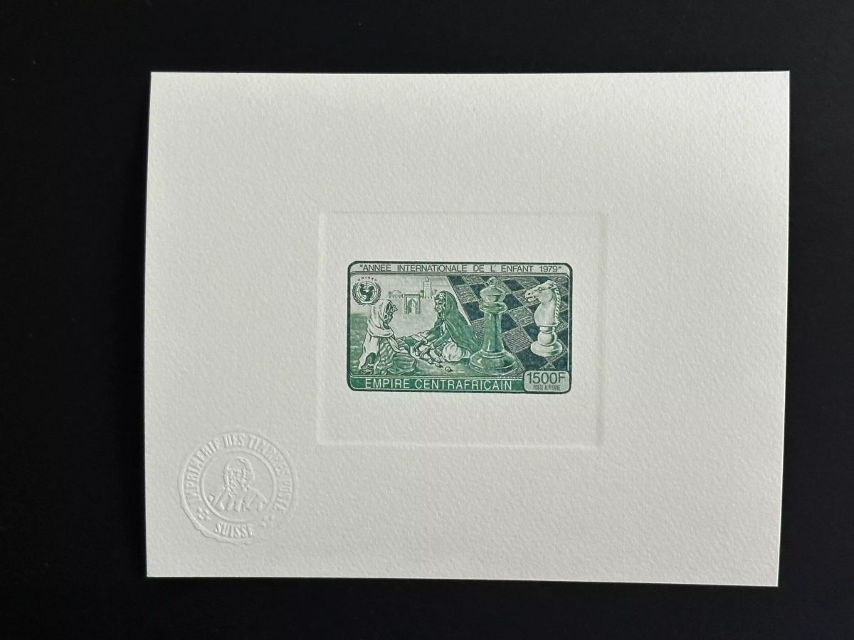 Centrafrique 1979 Mi. 613 épreuve d'artiste Échecs Année Enfant UNICEF vert