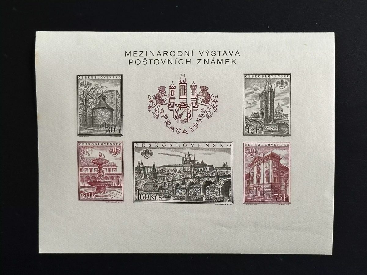 Tchécoslovaquie 1955 Mi Bl. 16B ND Expo Philatélique Prague Pont Charles Château