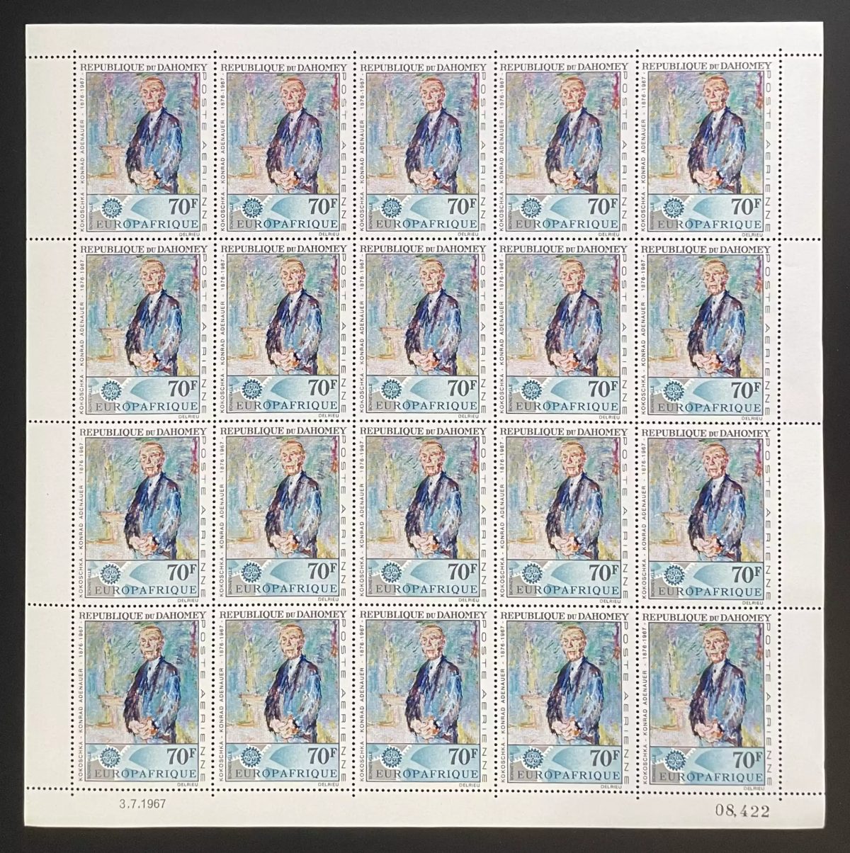 Dahomey 1967 YT PA 62 planche Konrad Adenauer Kokoschka Europafrique peinture