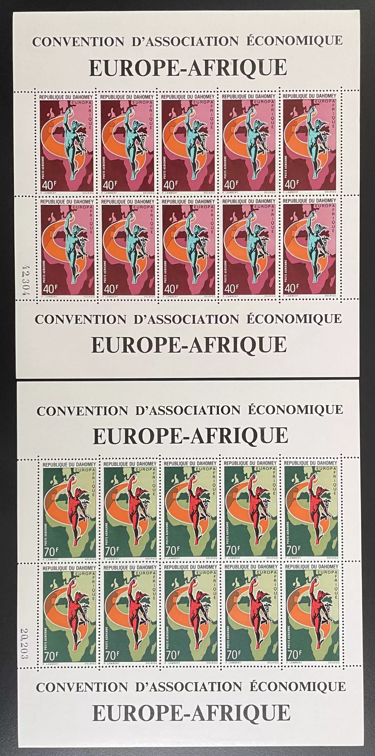 Dahomey 1970 YT PA 130-131 planche Europe Afrique Convention économique