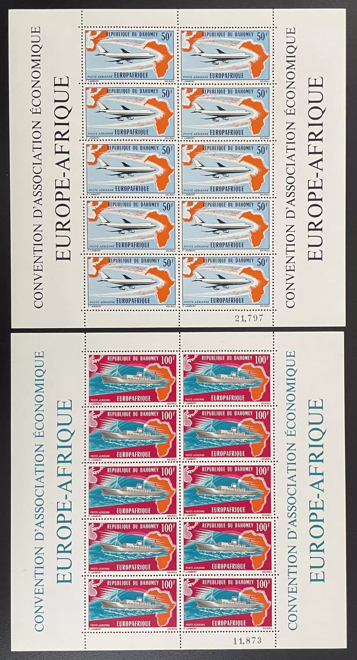 Dahomey 1971 YT PA 147-148 sheet Europafrica plane boat aviation