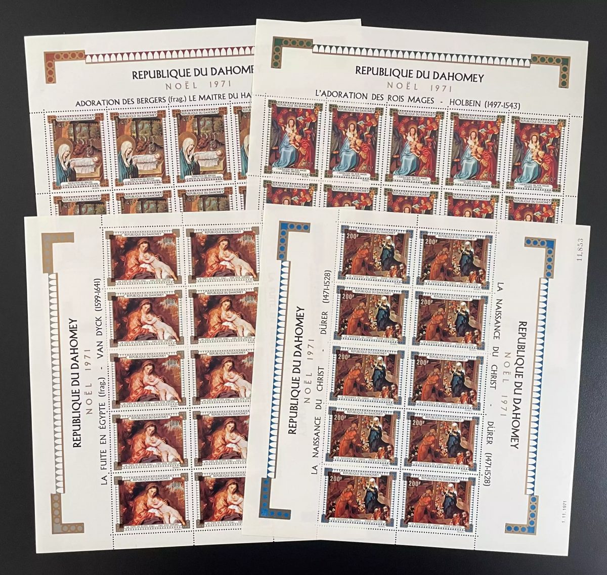 Dahomey 1971 YT PA 149-152 sheet Christmas painting Dürer Van Dyck Holbein