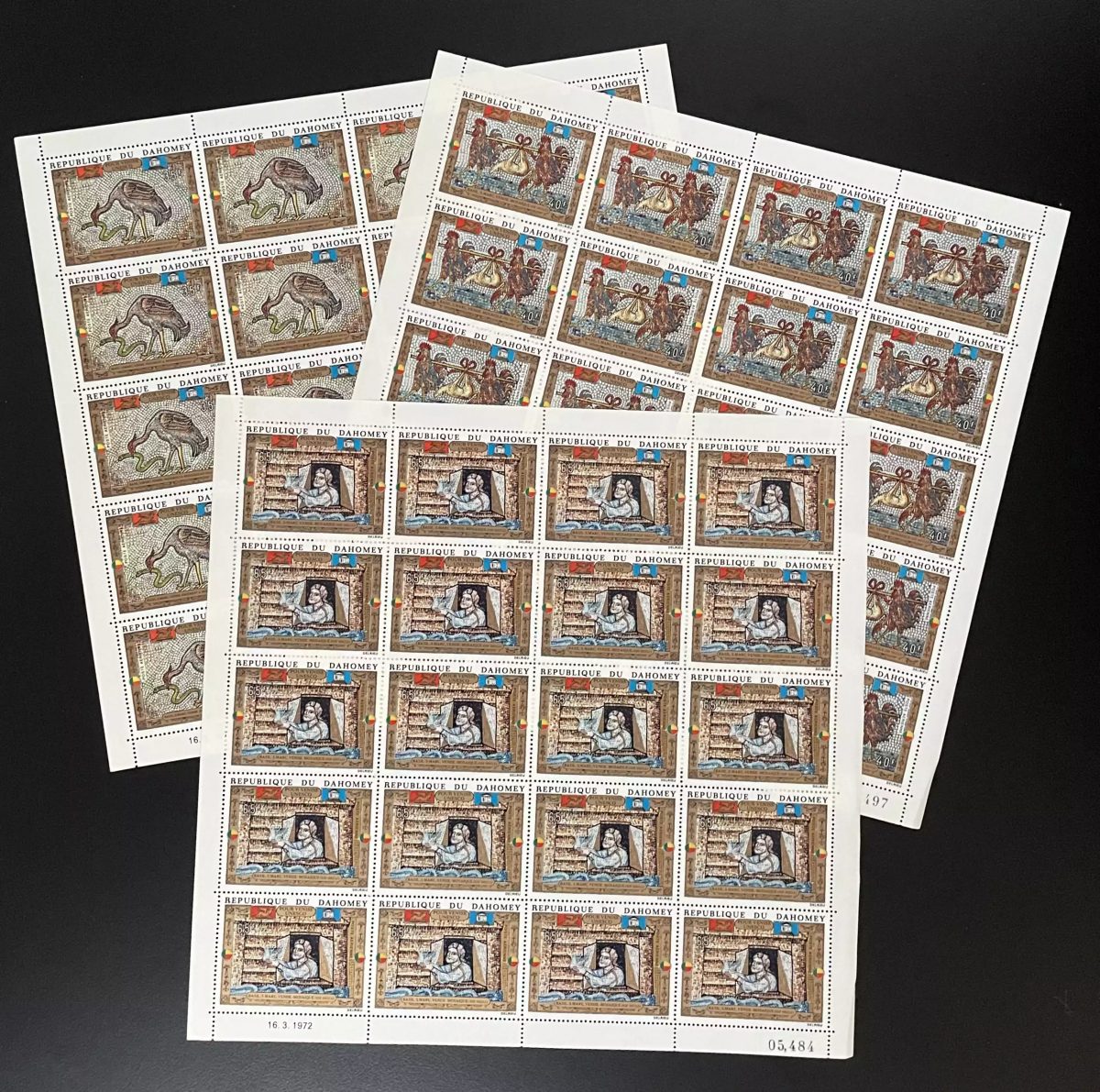 Dahomey 1972 YT PA 157-159 Venedig UNESCO römisches Mosaik Vogel