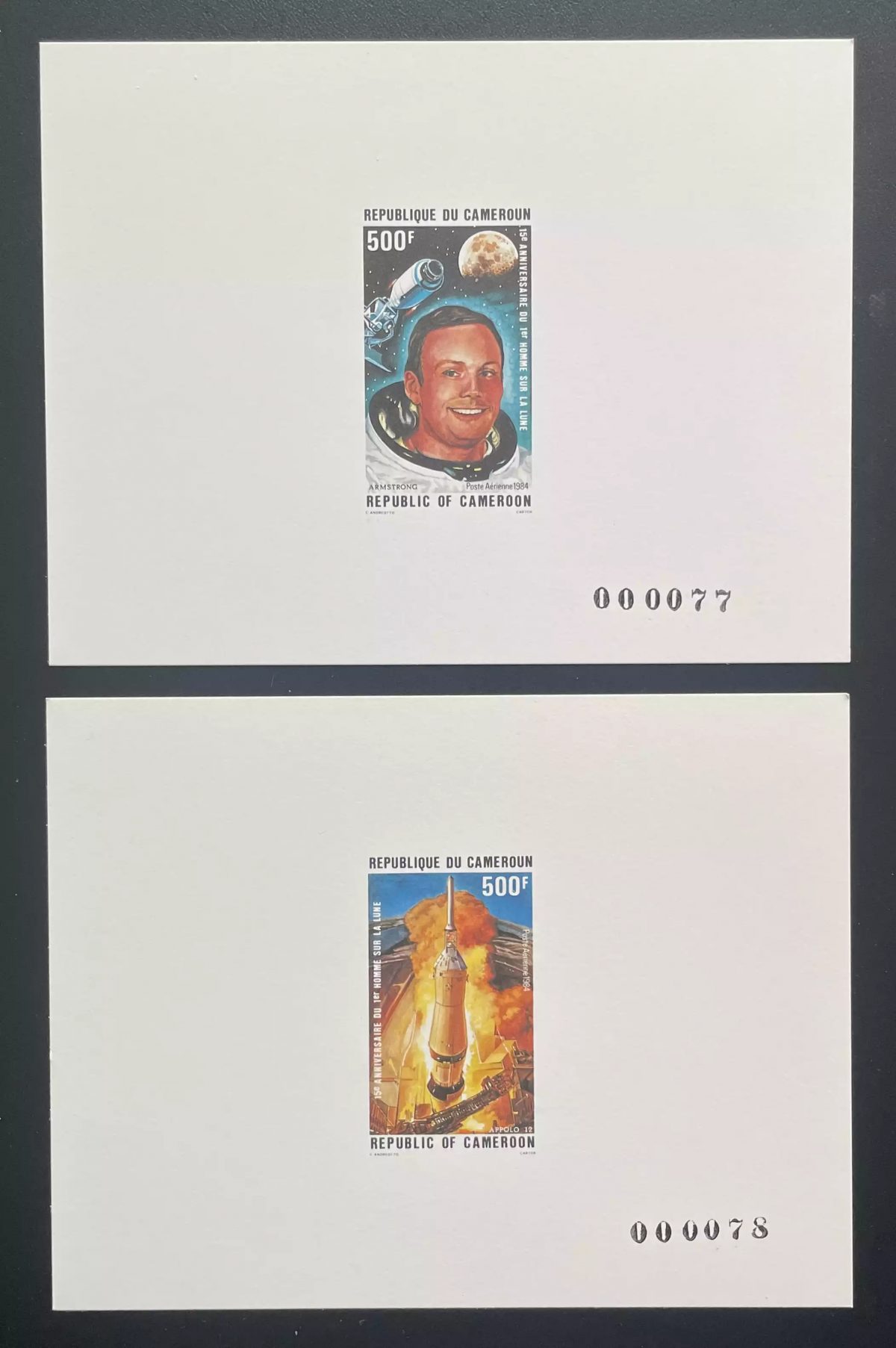 Cameroun 1984 Mi. 1064 - 1065 épreuve de luxe Armstrong Apollo 12 Lune Espace
