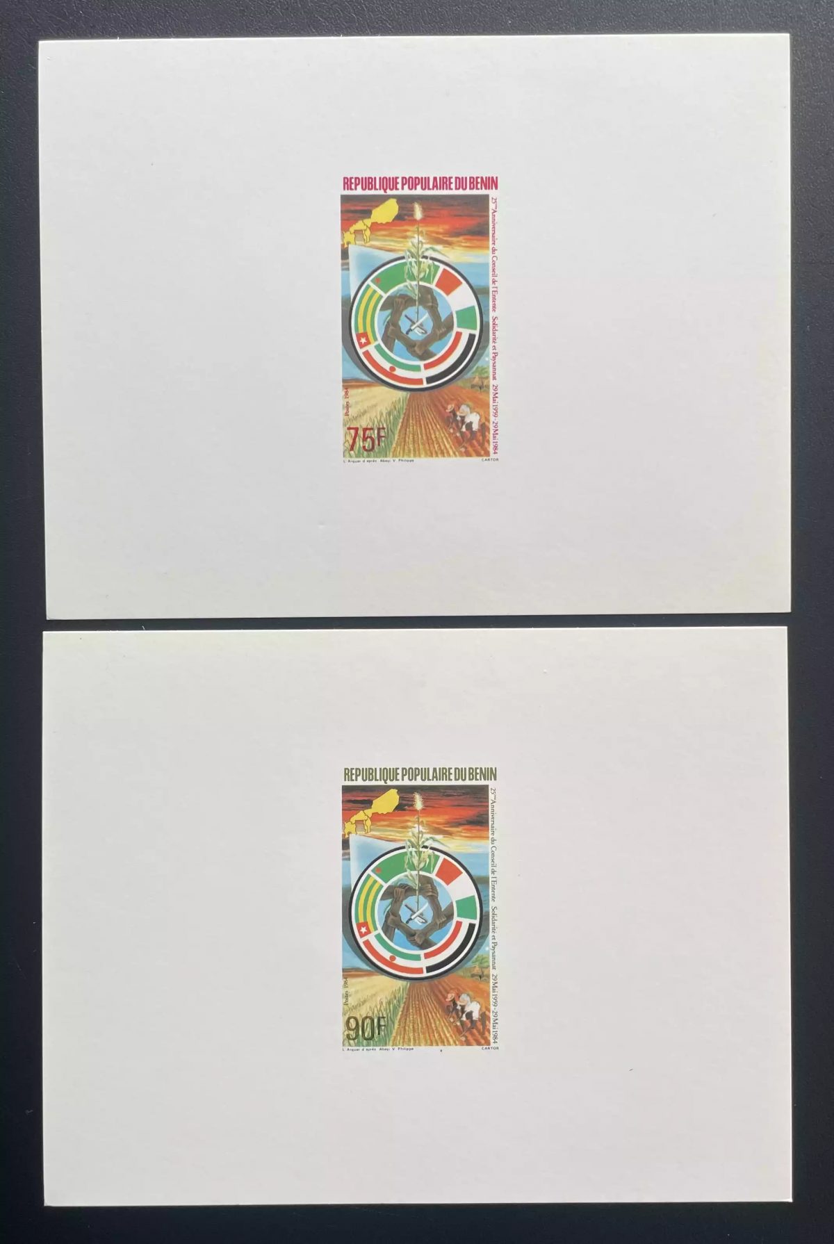 Bénin 1984 Mi. 349 - 350 épreuve de luxe Conseil Entente drapeaux