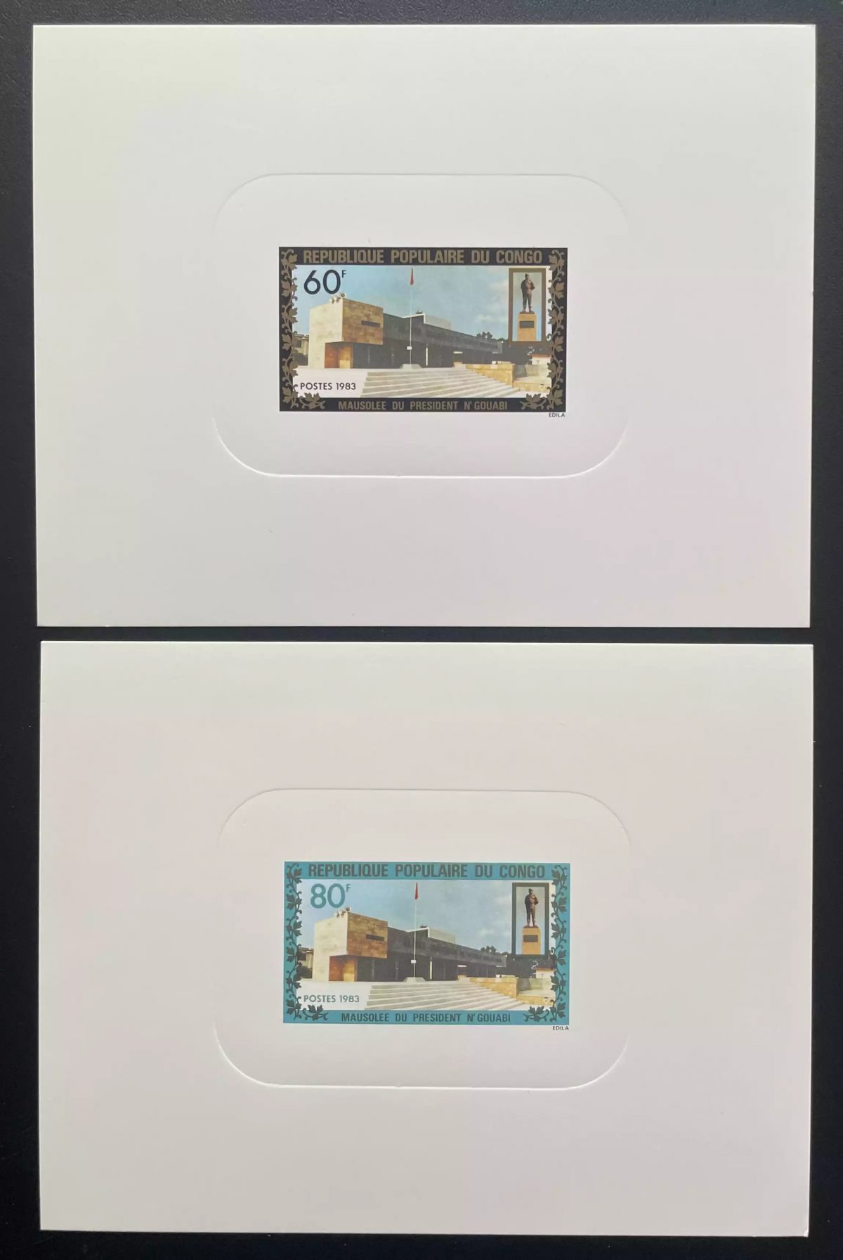 Congo 1983 Mi. 904 - 905 épreuve de luxe Mausolée Président Ngouabi