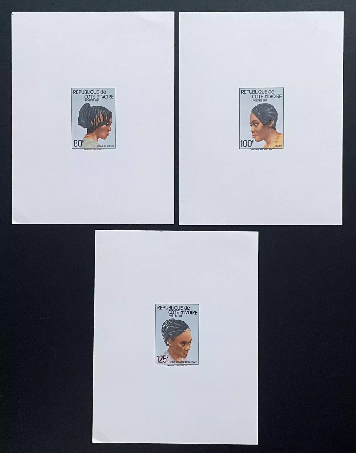Côte d'Ivoire 1981 Mi. 714 - 716 épreuve de luxe coiffures africaines