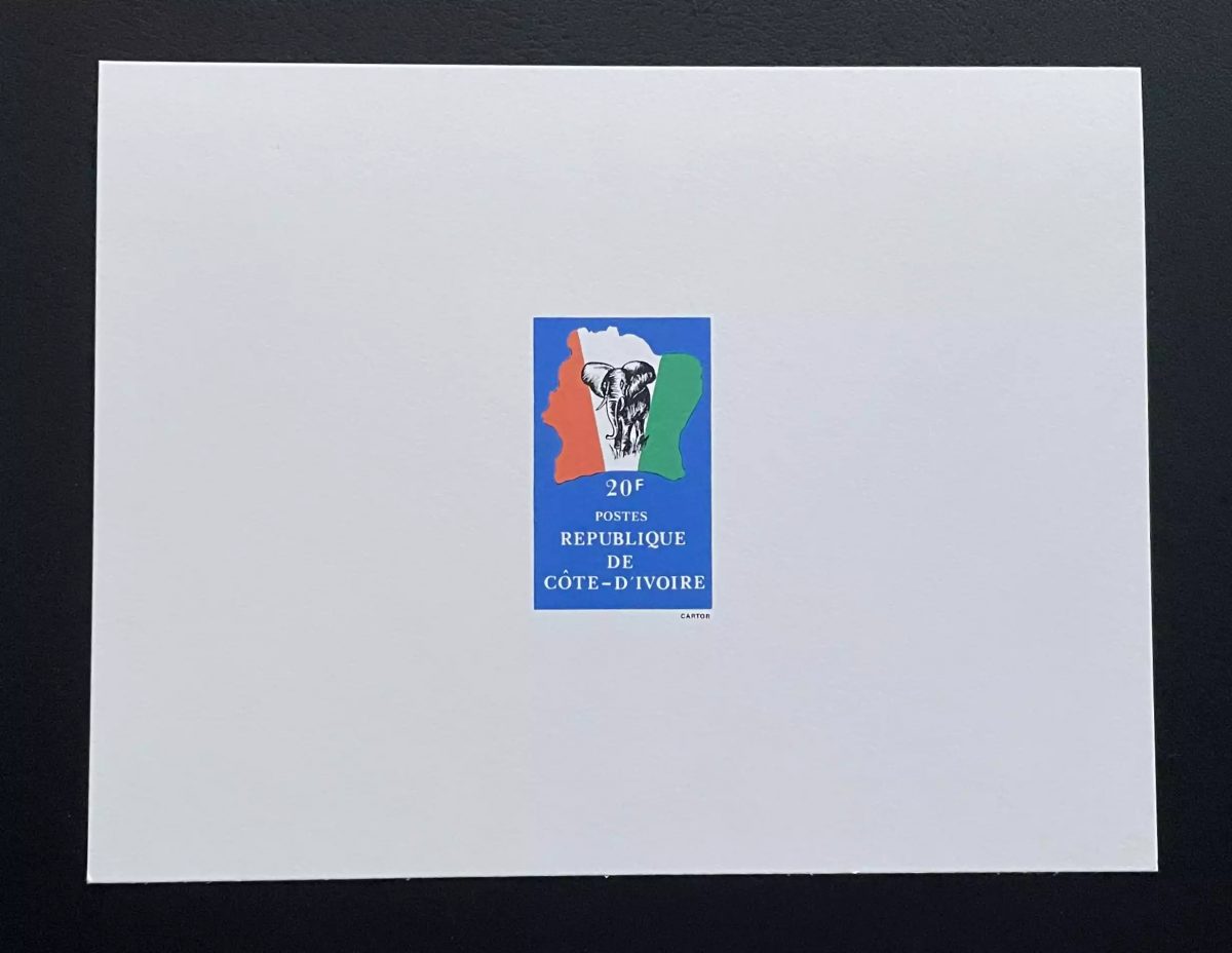 Côte d'Ivoire 1983 Mi. 786 épreuve de luxe éléphant carte drapeau
