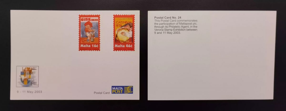 Malte 2003 entier carte stationery postale n°24 Veronafil Europa CEPT affiches