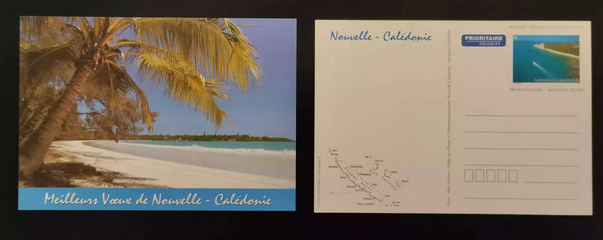 Nouvelle Calédonie entier carte pré-timbrée plage palmiers Meilleurs Vœux