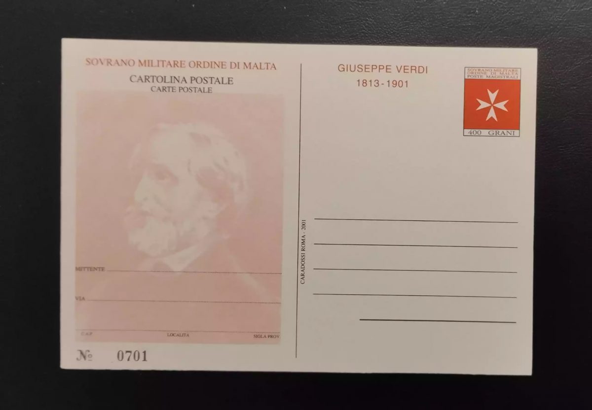 SMOM Cartolina postale Giuseppe Verdi 1813 1901 neuve 400 Grani