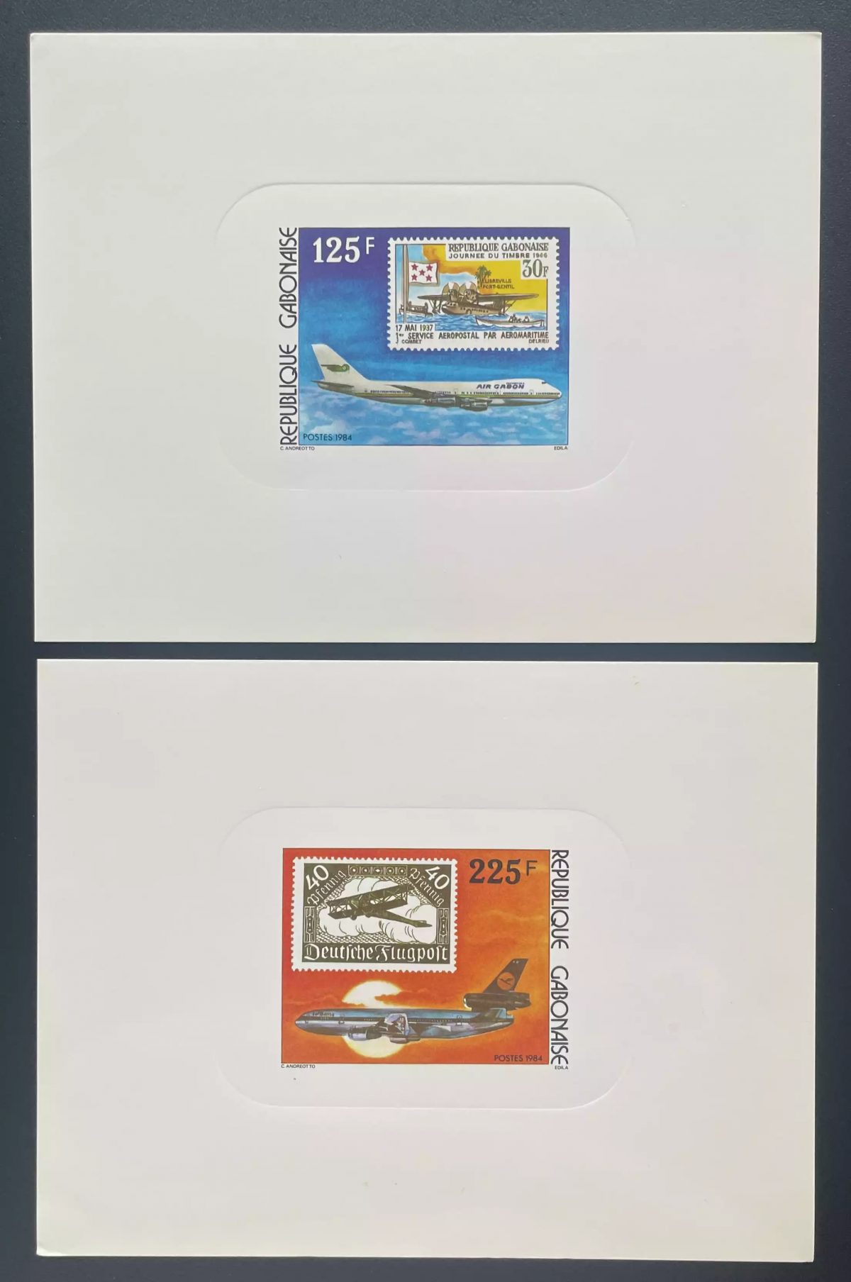 Gabon 1984 Mi. 888 - 889 luxury proof aviation airplane air day stamp