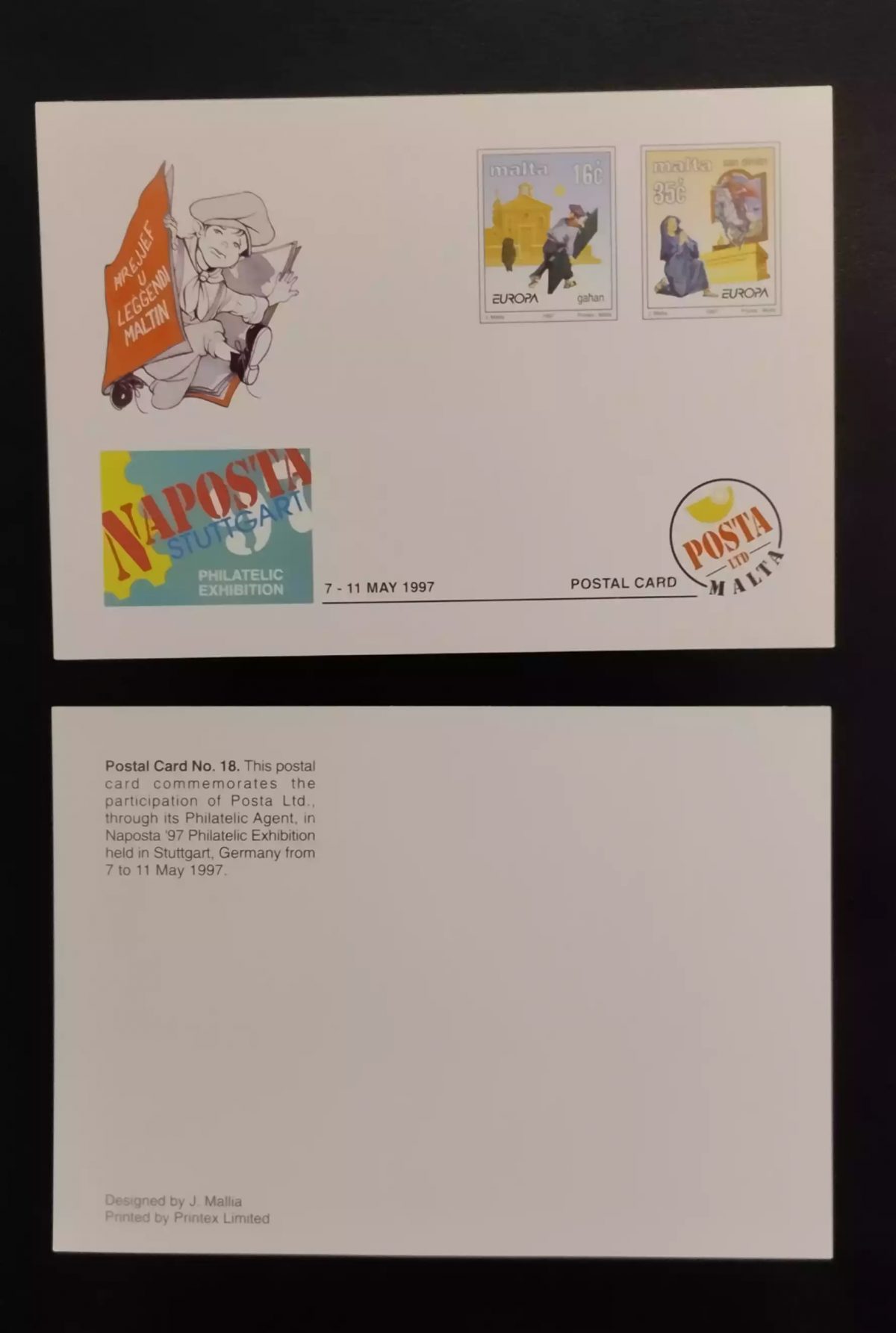 Malte 1997 entier postal Naposta Stuttgart exposition philatélique Europa