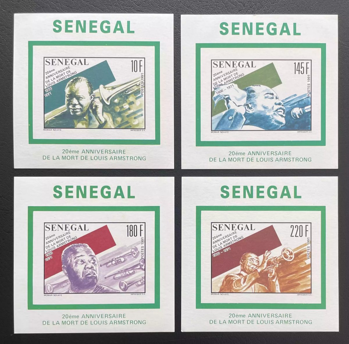 Sénégal 1991 Mi. 1146 - 1149 épreuve de luxe bloc Louis Armstrong Jazz musique