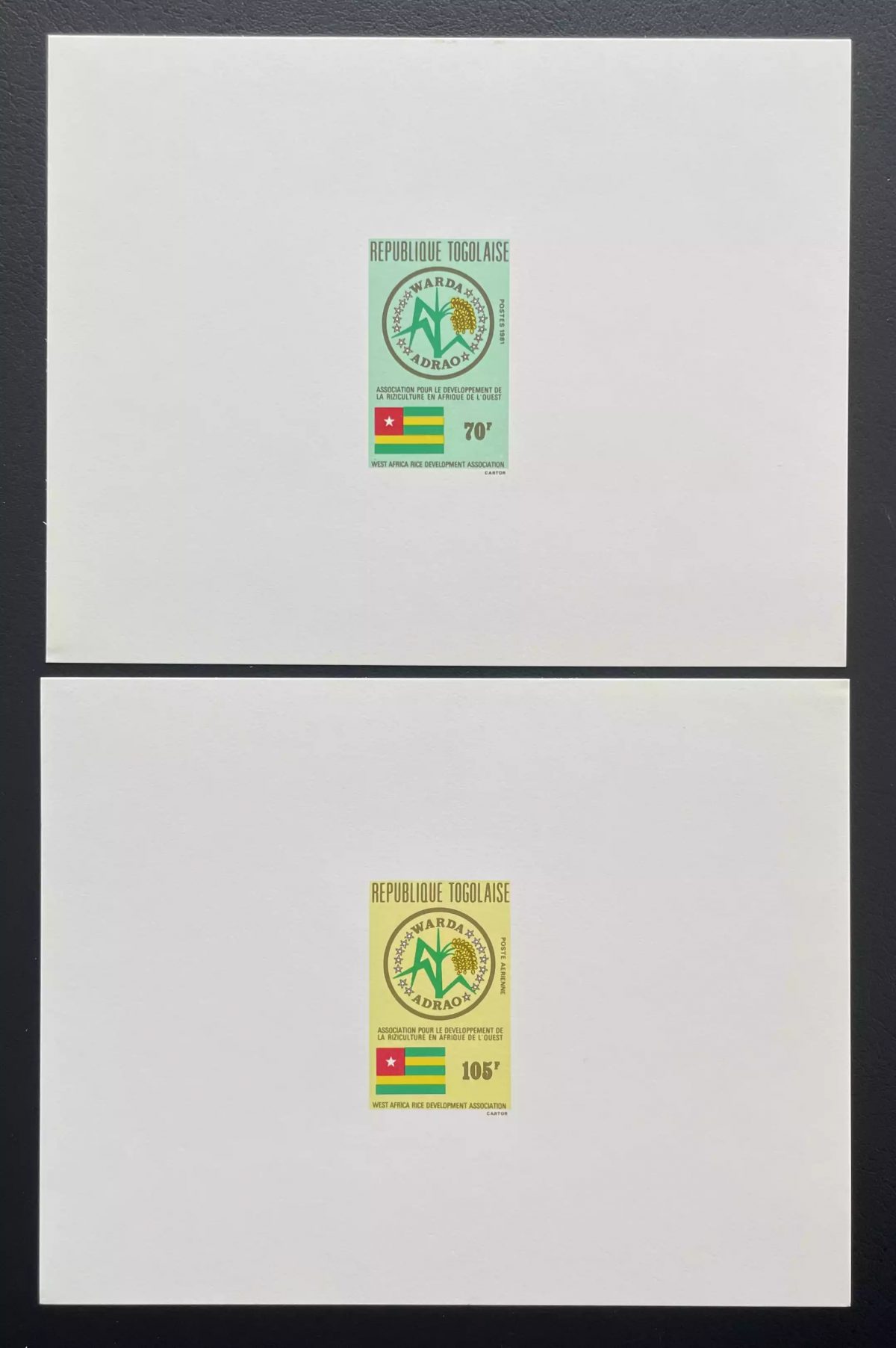 Togo 1981 Mi. 1583 - 1584 épreuve de luxe WARDA ADRAO riziculture drapeau