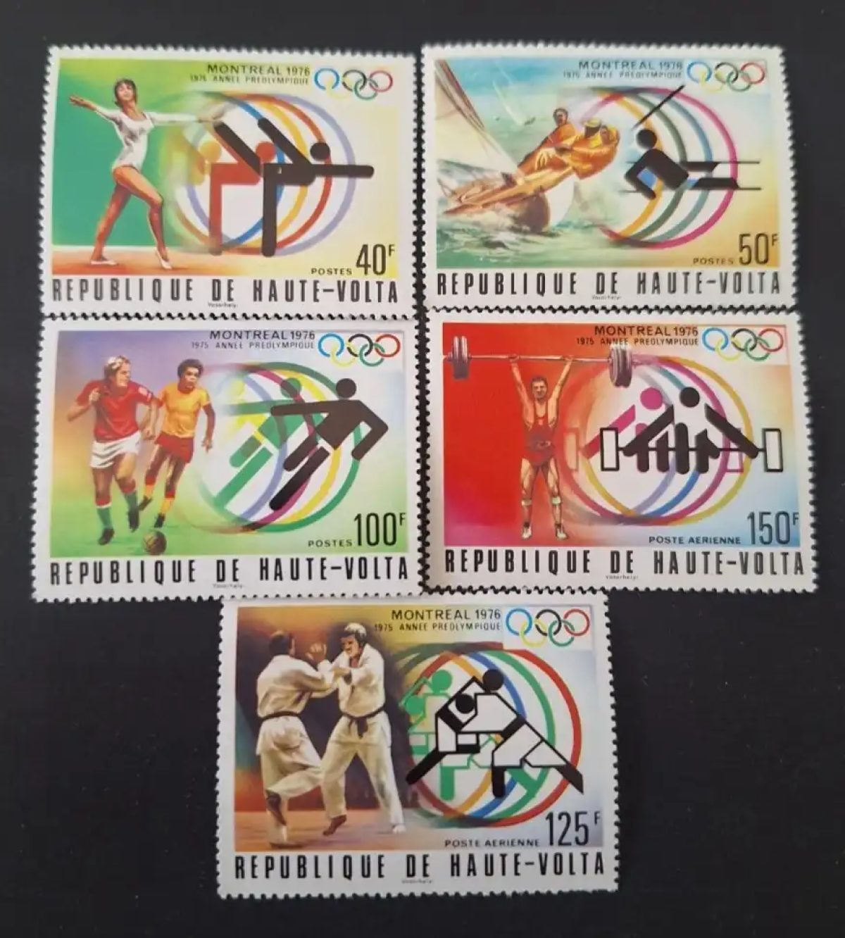 Upper Volta 1976 Mi. 611-615 Montreal Olympics gymnastics sailing judo