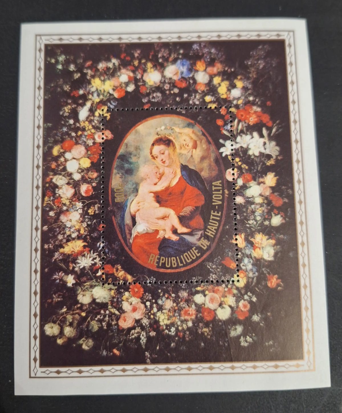 Haute-Volta 1977 Mi. Bl. 50 Rubens Vierge Enfant guirlande fleurs